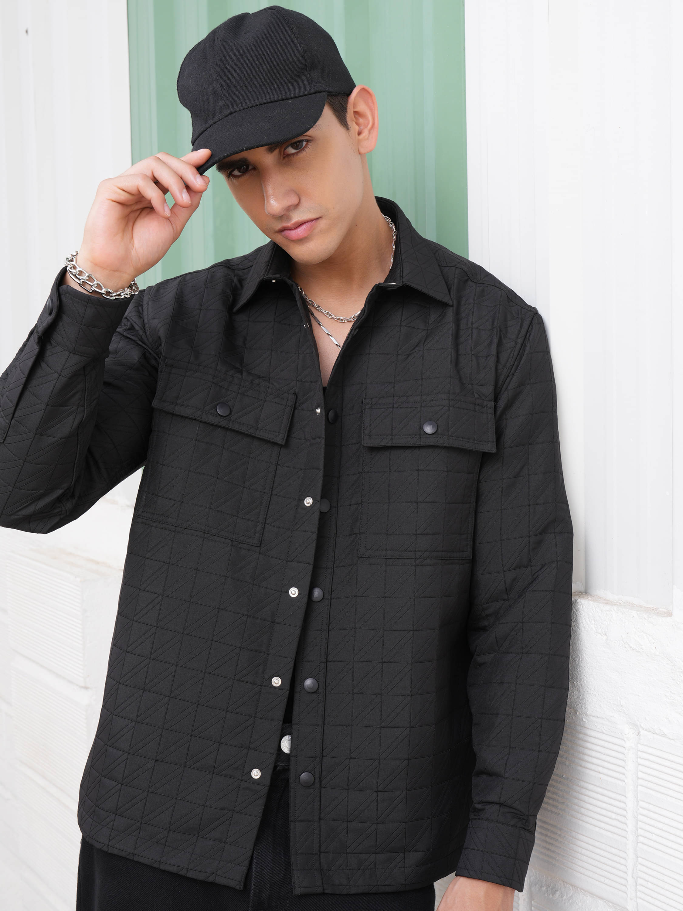     			Locomotive Polyester Oversized Fit Self Design Full Sleeves Men's Casual Shirt - Black ( Pack of 1 )
