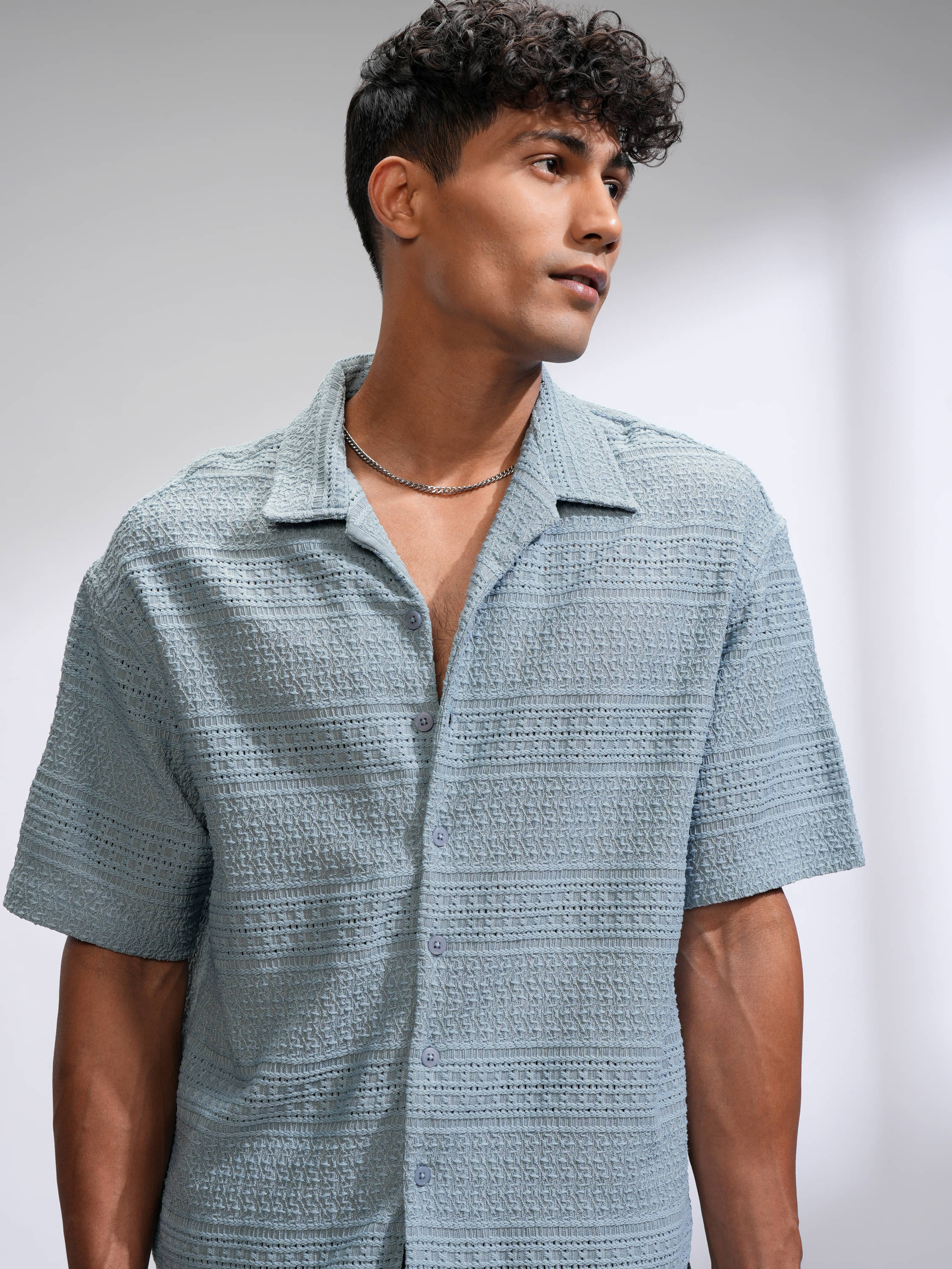     			Locomotive Polyester Oversized Fit Self Design Half Sleeves Men's Casual Shirt - Blue ( Pack of 1 )