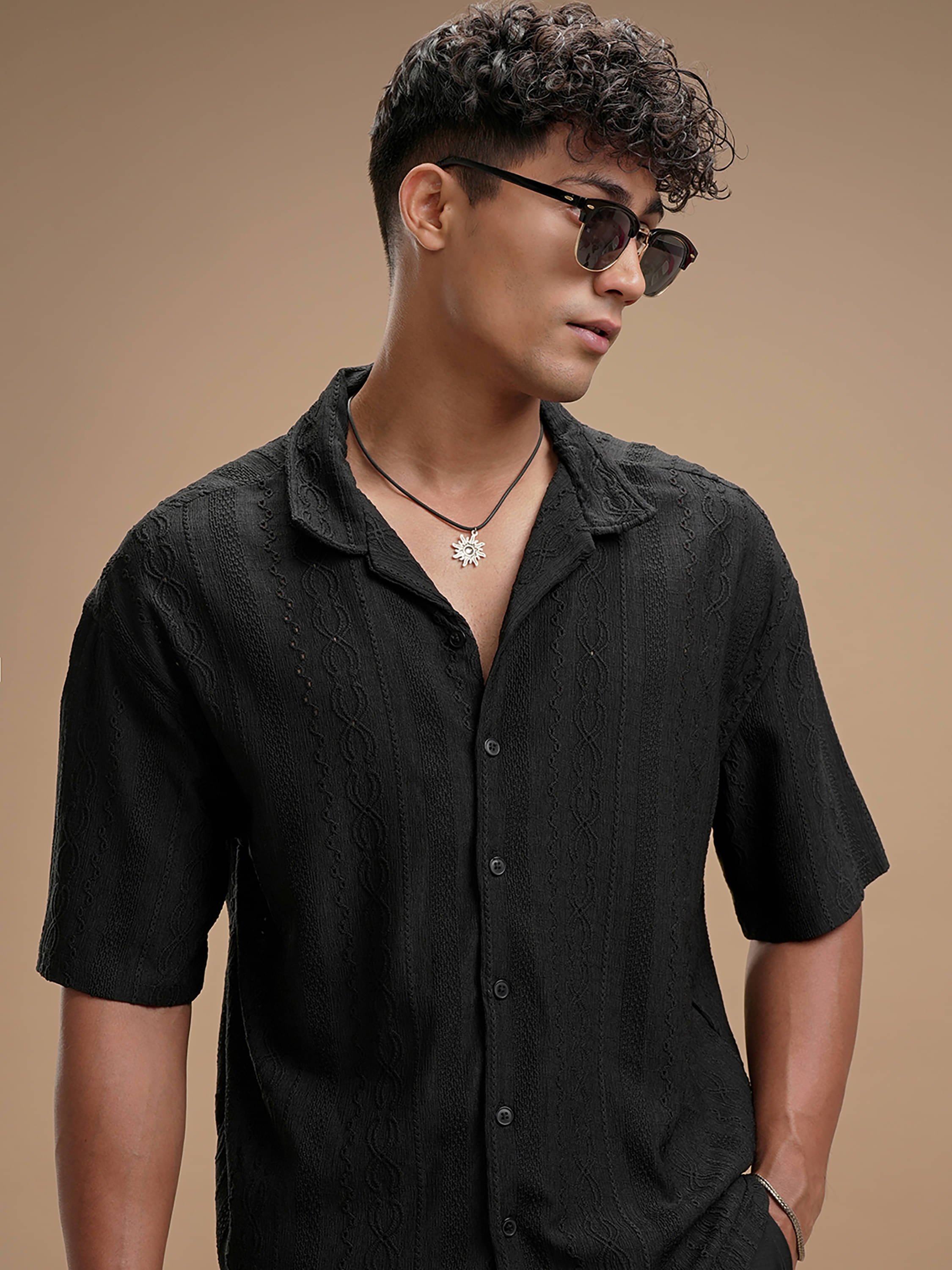    			Locomotive Polyester Oversized Fit Striped Half Sleeves Men's Casual Shirt - Black ( Pack of 1 )