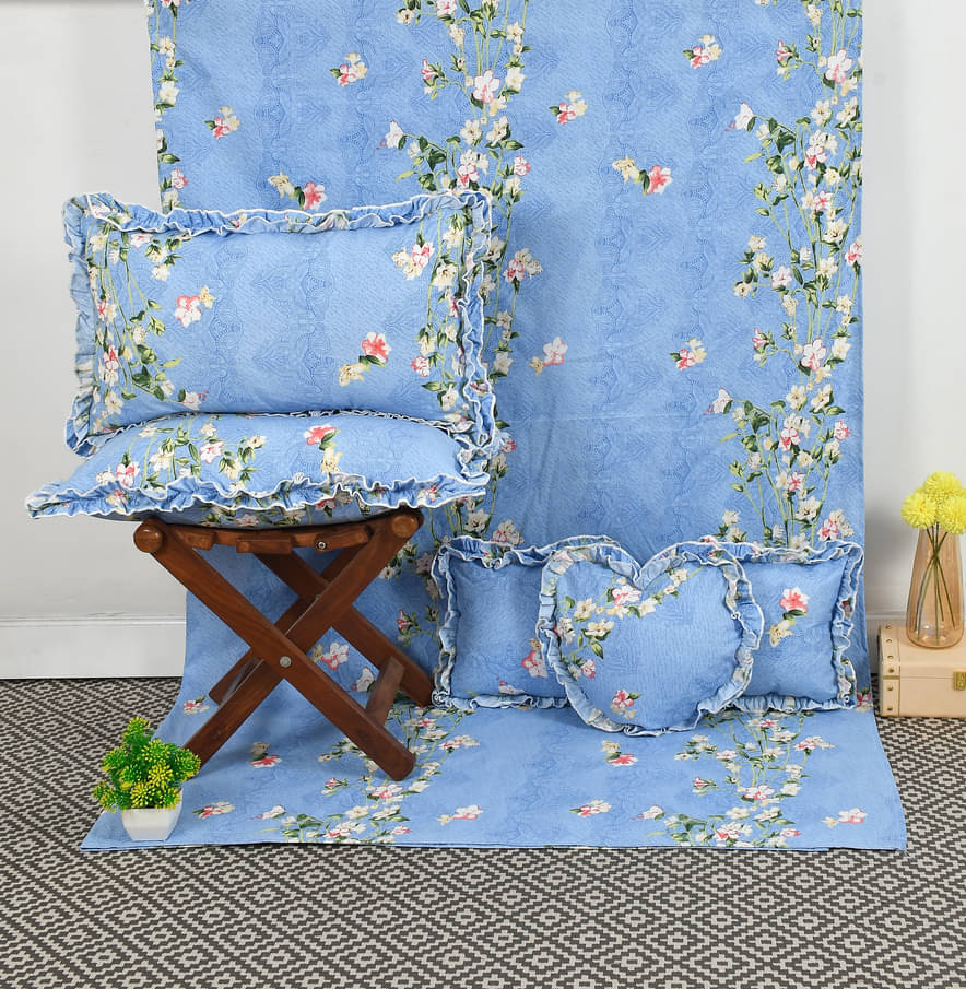 Luxmi Cotton Fabrics Poly Cotton 1 Double Bedsheet with 2 Pillow Covers ( Blue ) Luxmi Cotton Fabrics Poly Cotton 1 Double Bedsheet with 2 Pillow Covers ( Blue )
