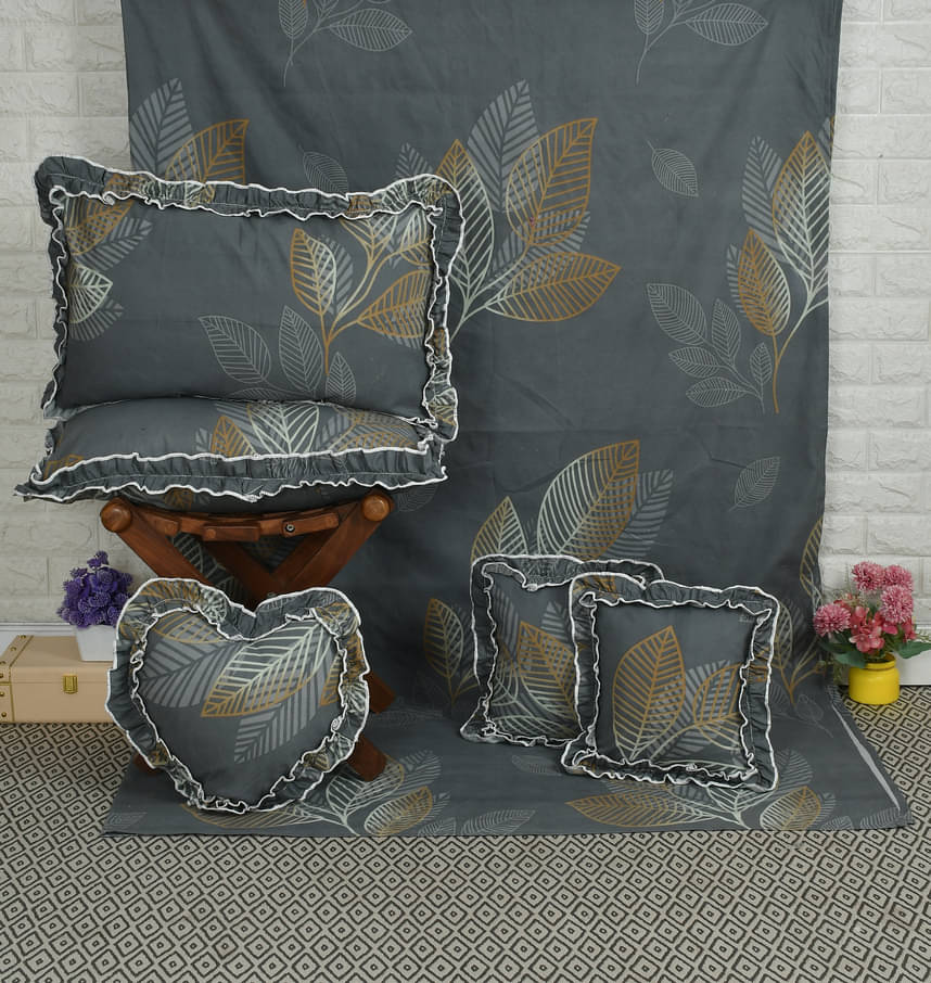 Luxmi Cotton Fabrics Poly Cotton 1 Double Queen Bedsheet with 2 Pillow Covers ( Grey )     			Luxmi Cotton Fabrics Poly Cotton 1 Double Queen Bedsheet with 2 Pillow Covers ( Grey )