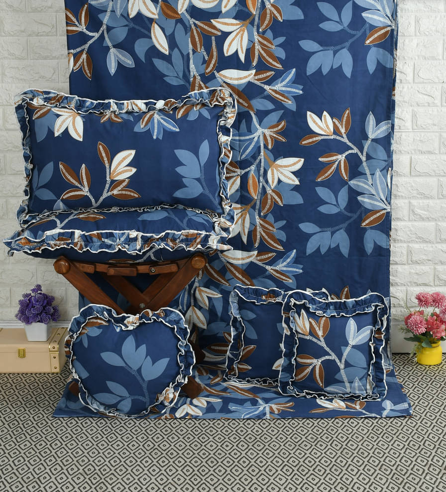     			Luxmi Cotton Fabrics Poly Cotton 1 Double Queen Bedsheet with 2 Pillow Covers ( Blue )