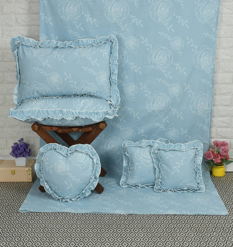     			Luxmi Cotton Fabrics Poly Cotton 1 Double Queen Bedsheet with 2 Pillow Covers ( Light Blue )