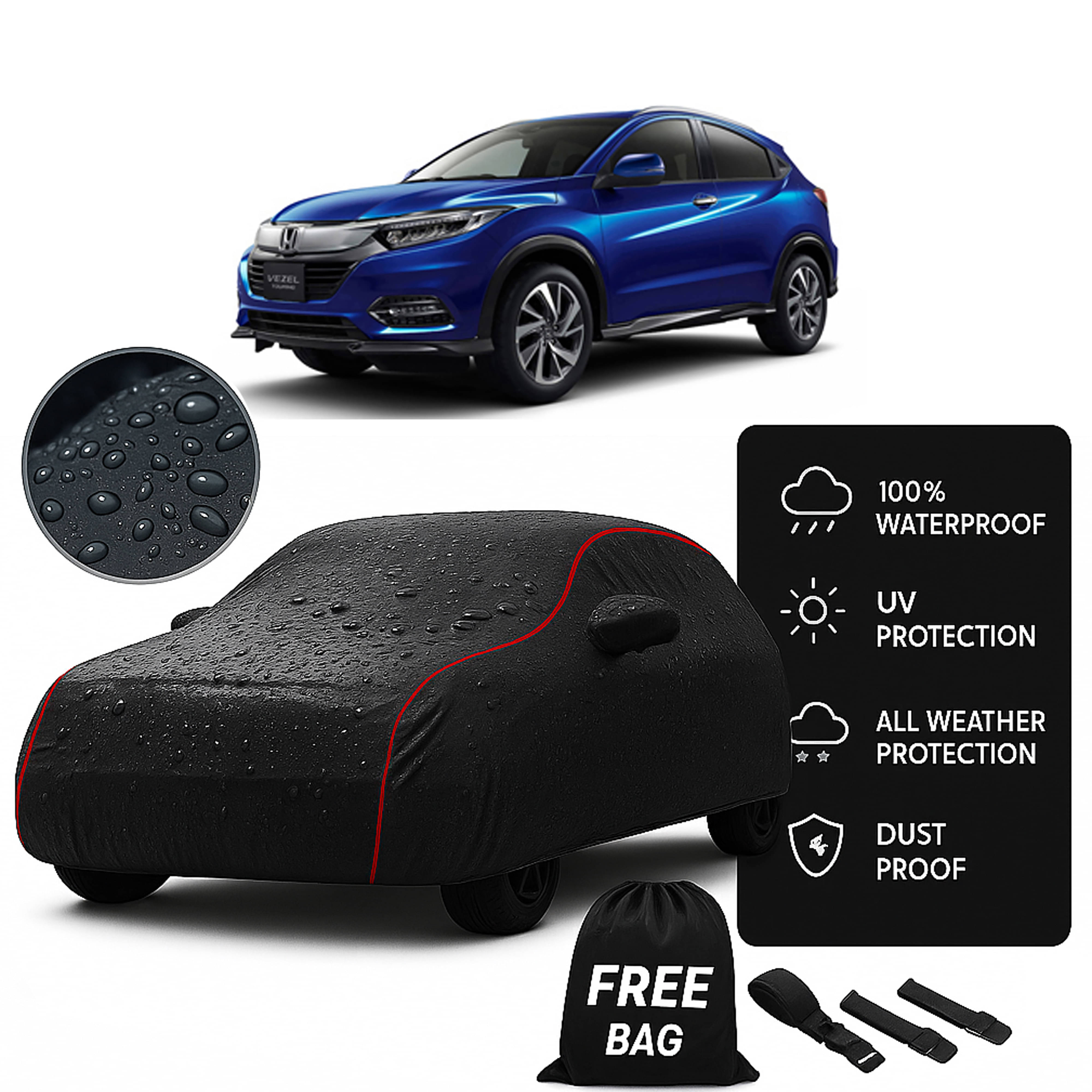     			Madafiya Car Cover Compatible With Honda Vezel Waterproof & Uv-Resistant All-Season Protection (Black, Pack of 1)