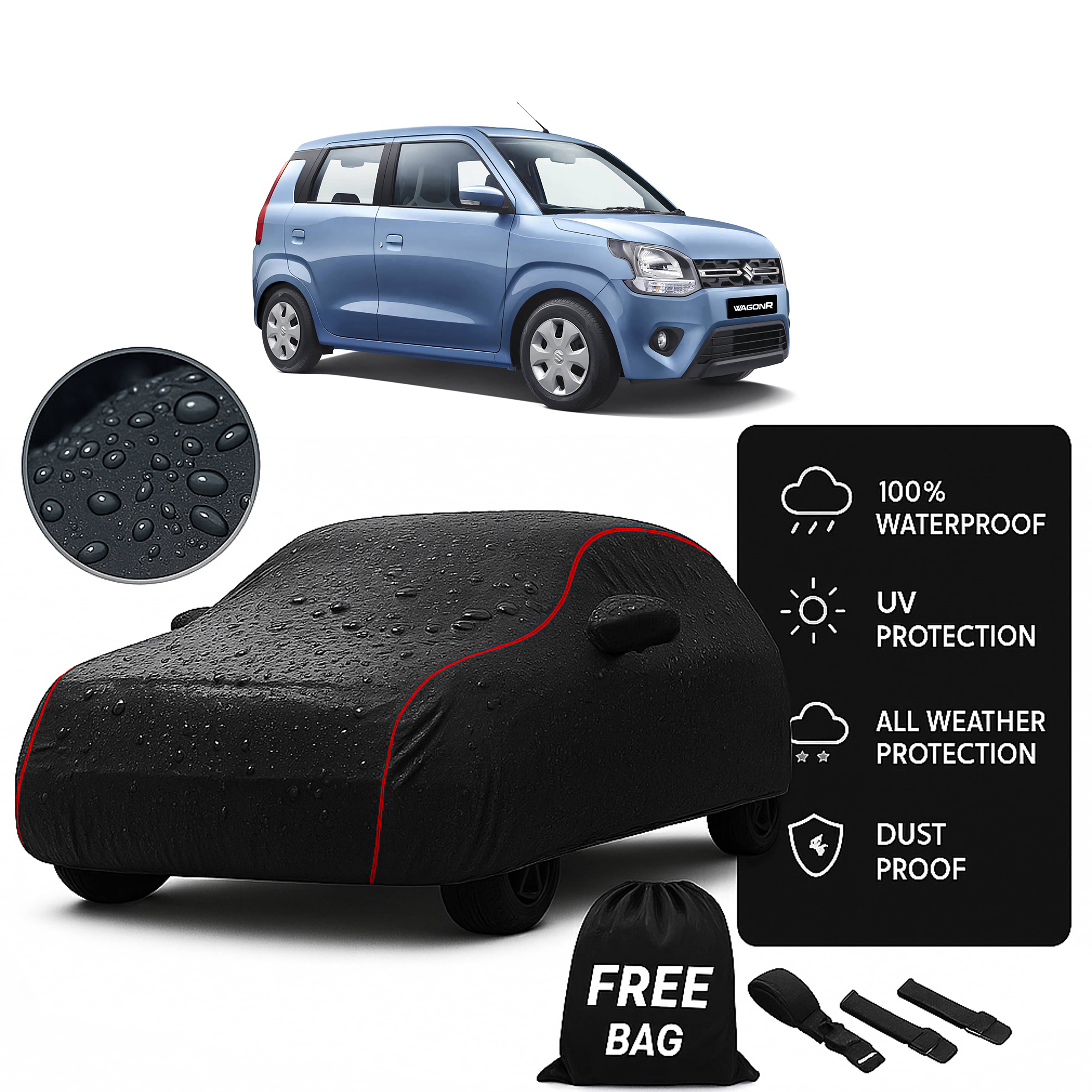     			Madafiya Car Cover Compatible With Maruti Suzuki Wagon R Waterproof & Uv-Resistant All-Season Protection (Black, Pack of 1)
