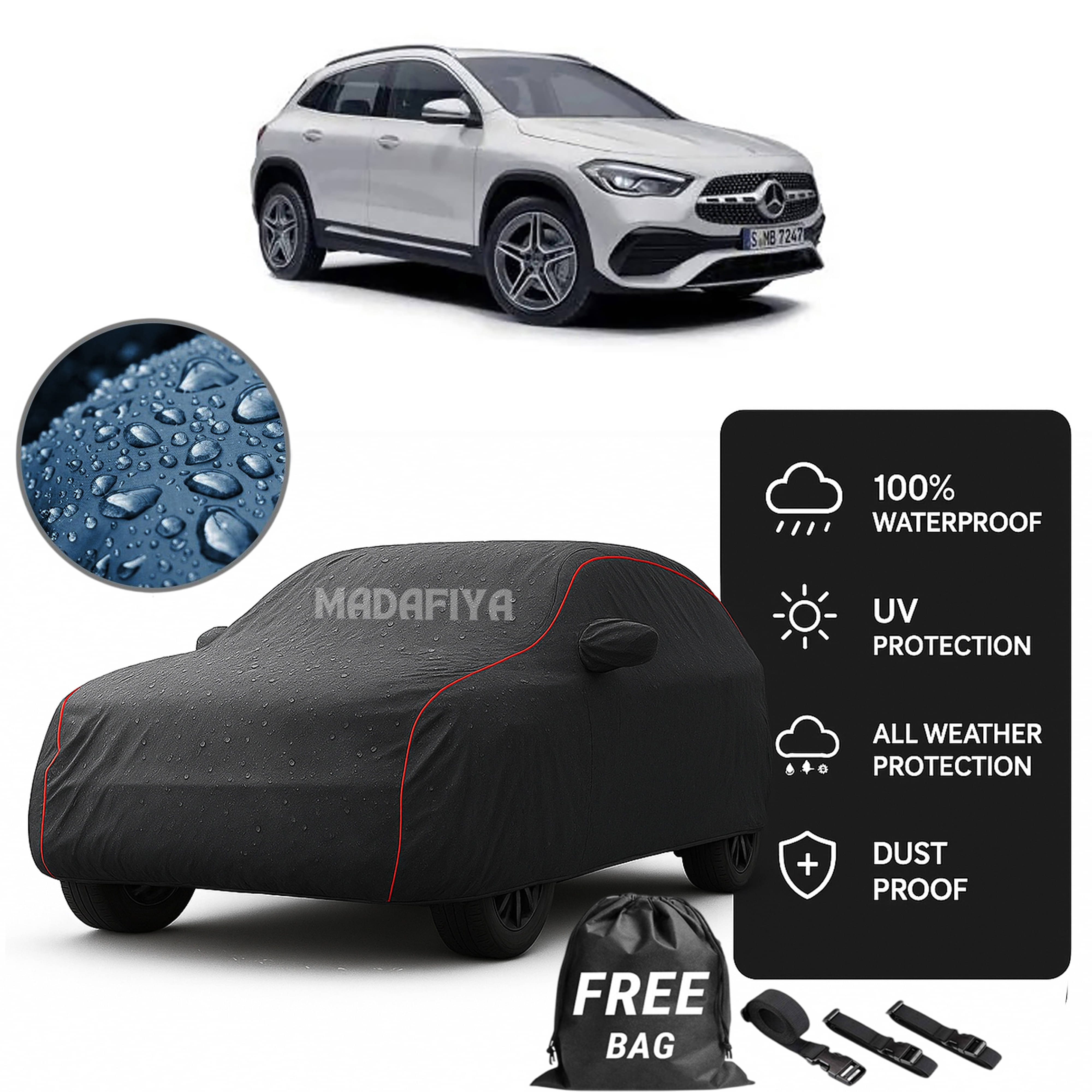     			MADAFIYA Car Body Cover for Mercedes-Benz All Car Models With Mirror Pocket ( Pack of 1 ) , Grey