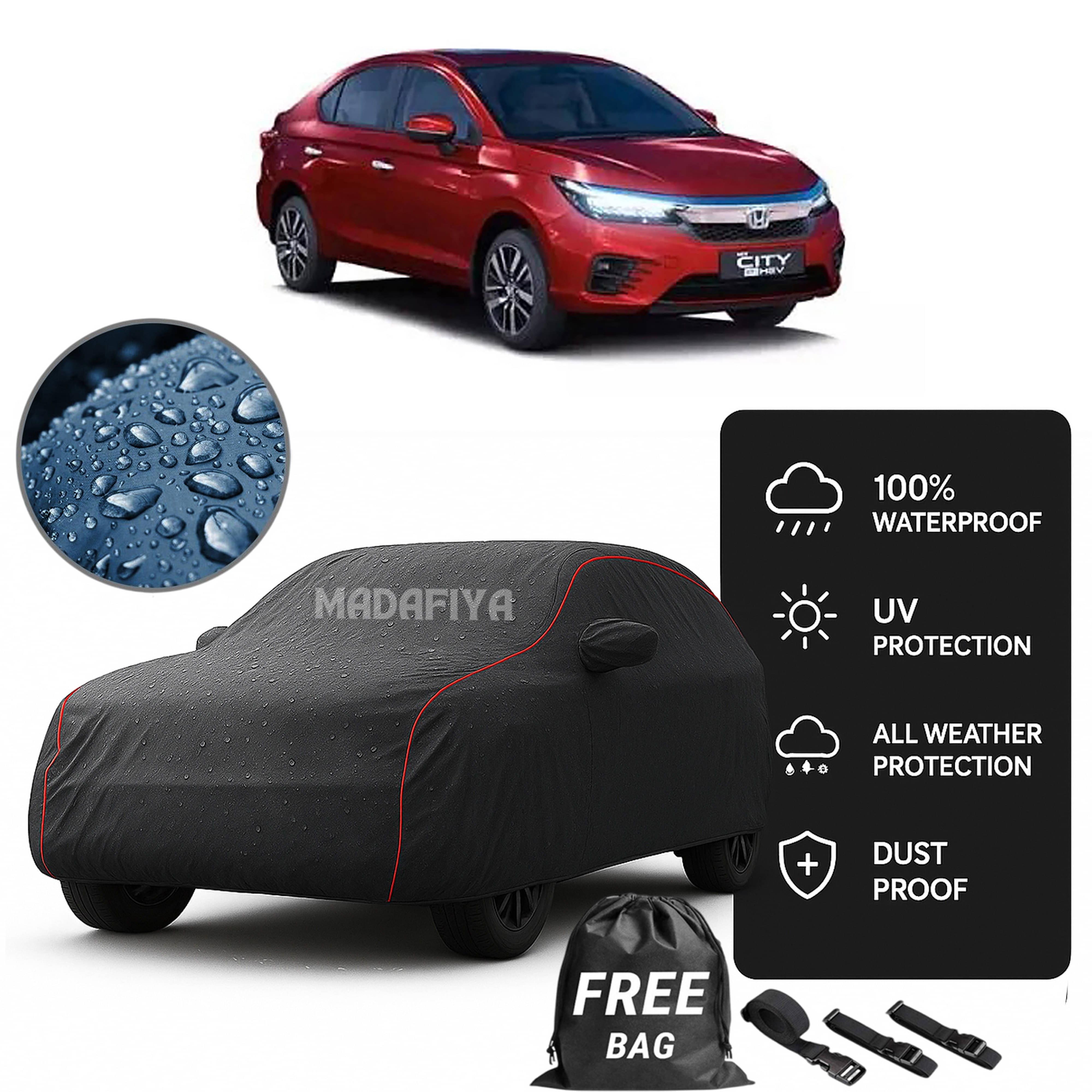     			Madafiya Car Cover Compatible With Honda-City-Ehev Waterproof & Uv-Resistant All-Season Protection (Grey, Pack of 1)