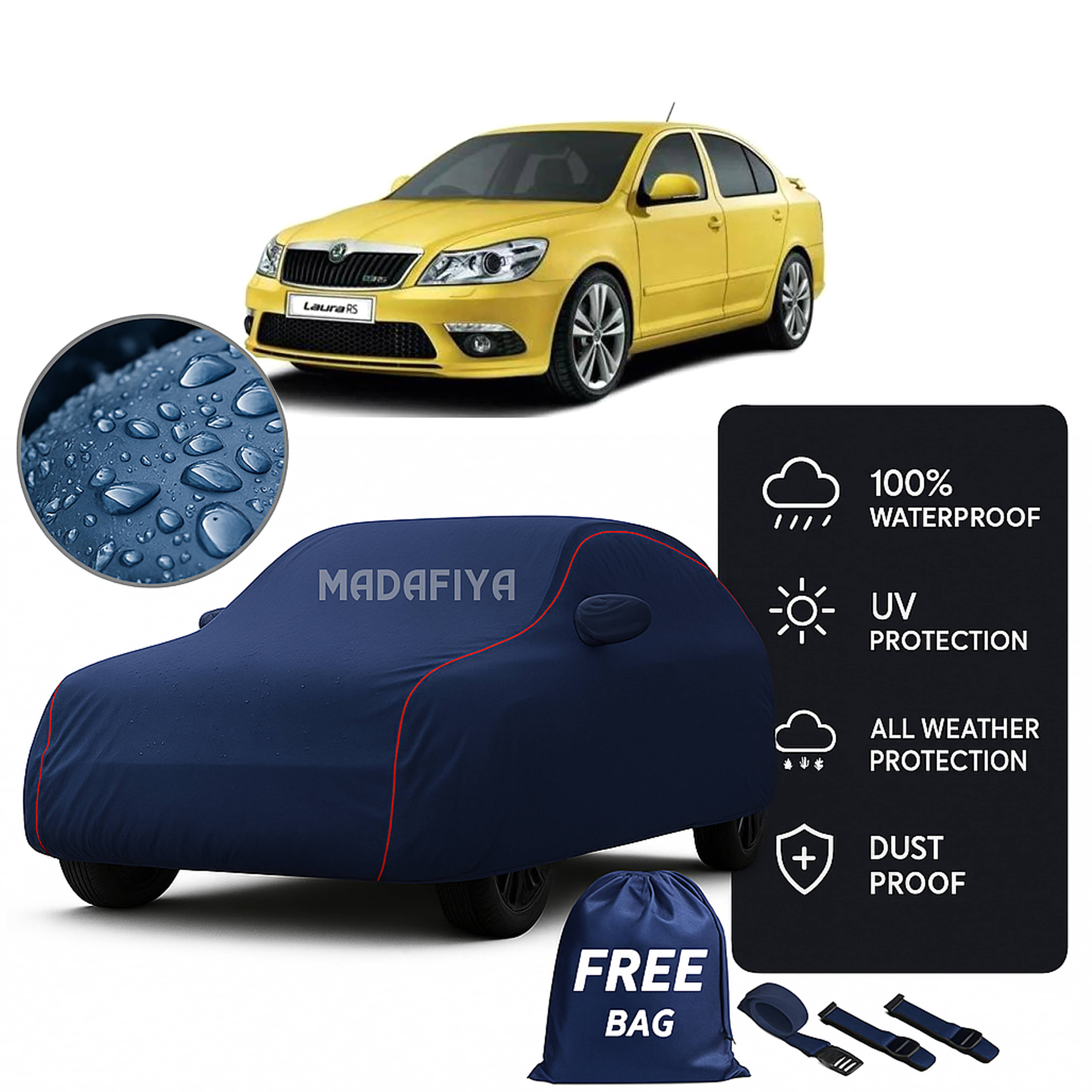     			Madafiya Car Cover Compatible With Skoda Laura Waterproof & Uv-Resistant All-Season Protection (Blue, Pack of 1)