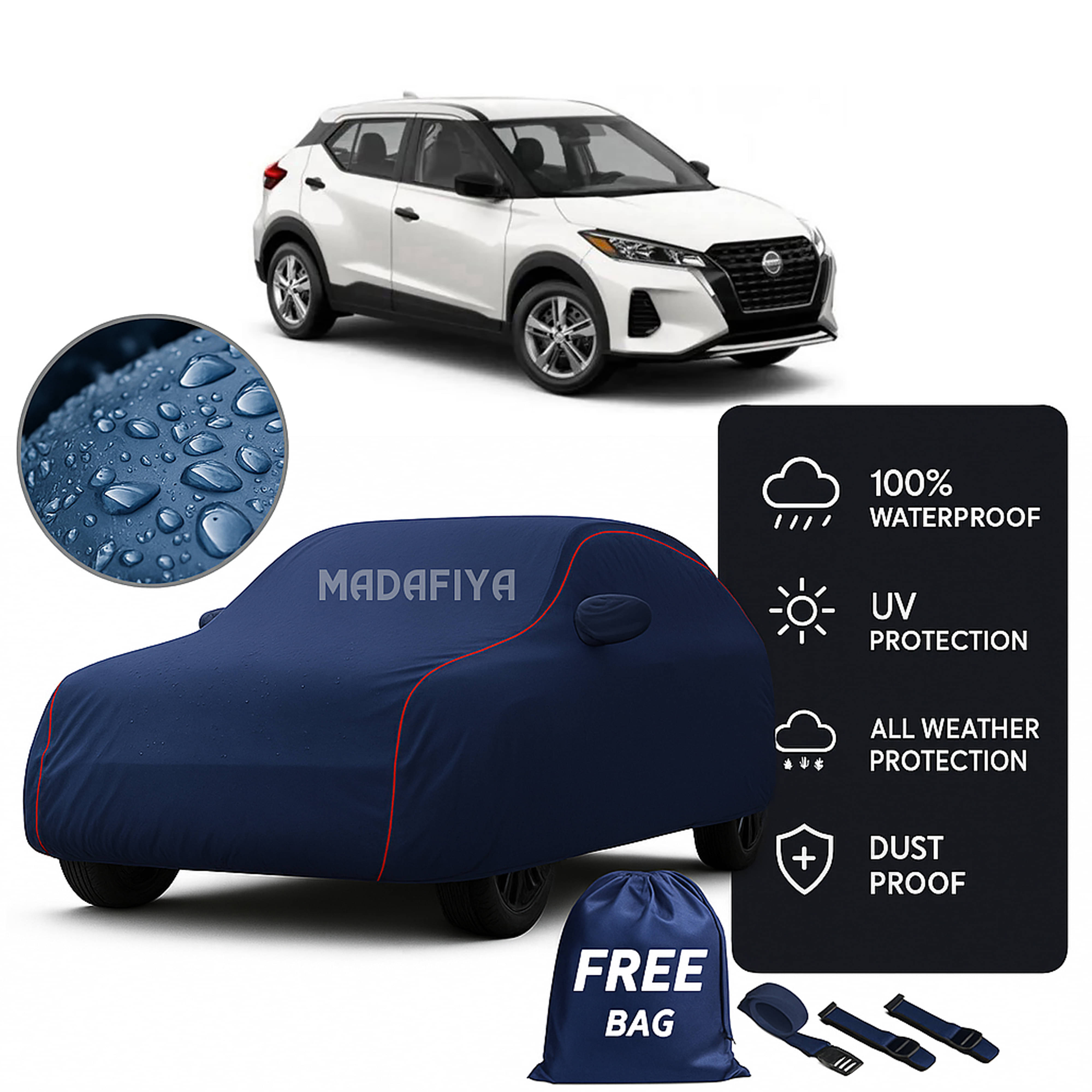     			Madafiya Car Cover Compatible With Nissan Kicks Waterproof & Uv-Resistant All-Season Protection (Blue, Pack of 1)