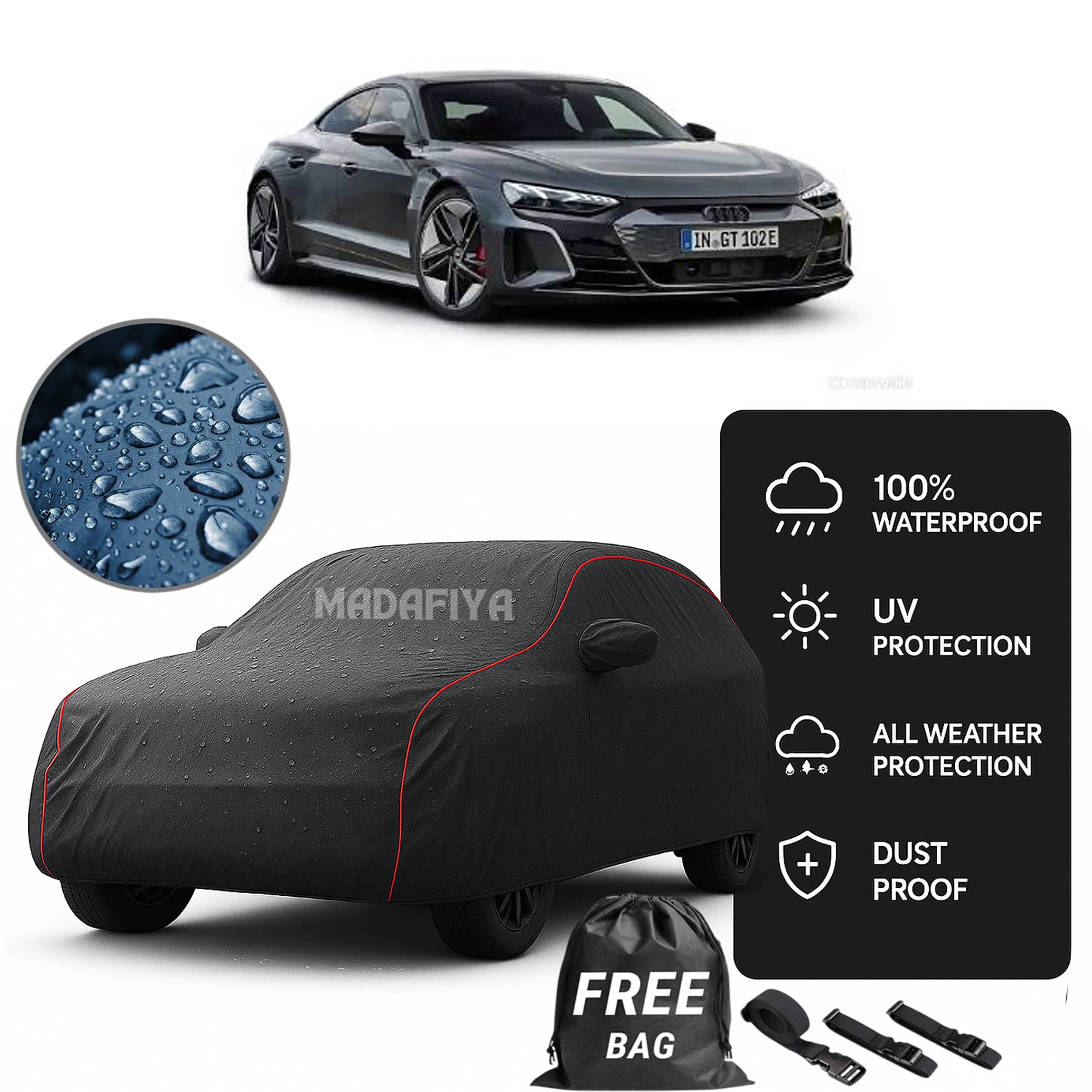     			Madafiya Car Cover Compatible With Audi-E-Tron-Gt Waterproof & Uv-Resistant All-Season Protection (Grey, Pack of 1)