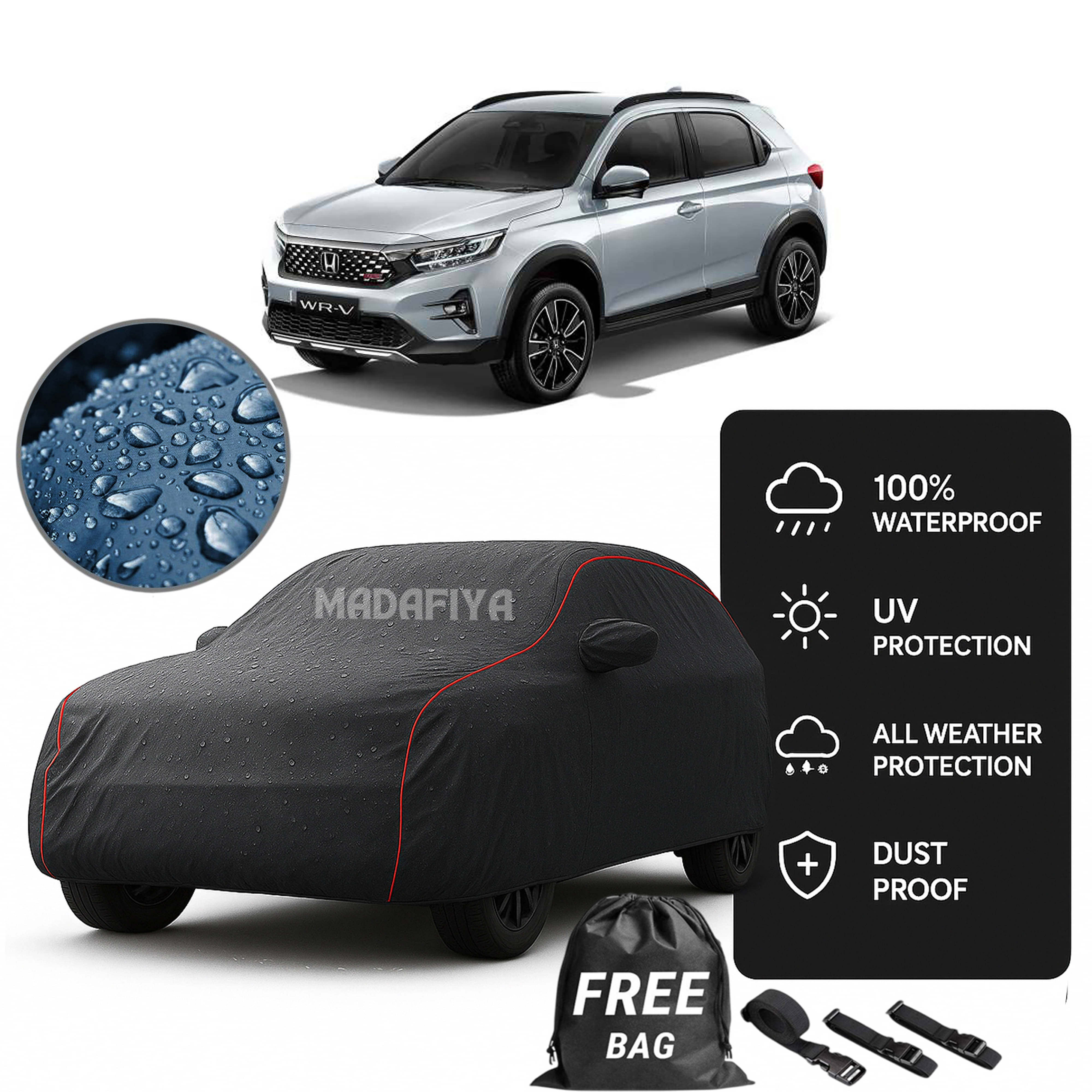     			Madafiya Car Cover Compatible With Honda Wr-V Waterproof & Uv-Resistant All-Season Protection (Grey, Pack of 1)