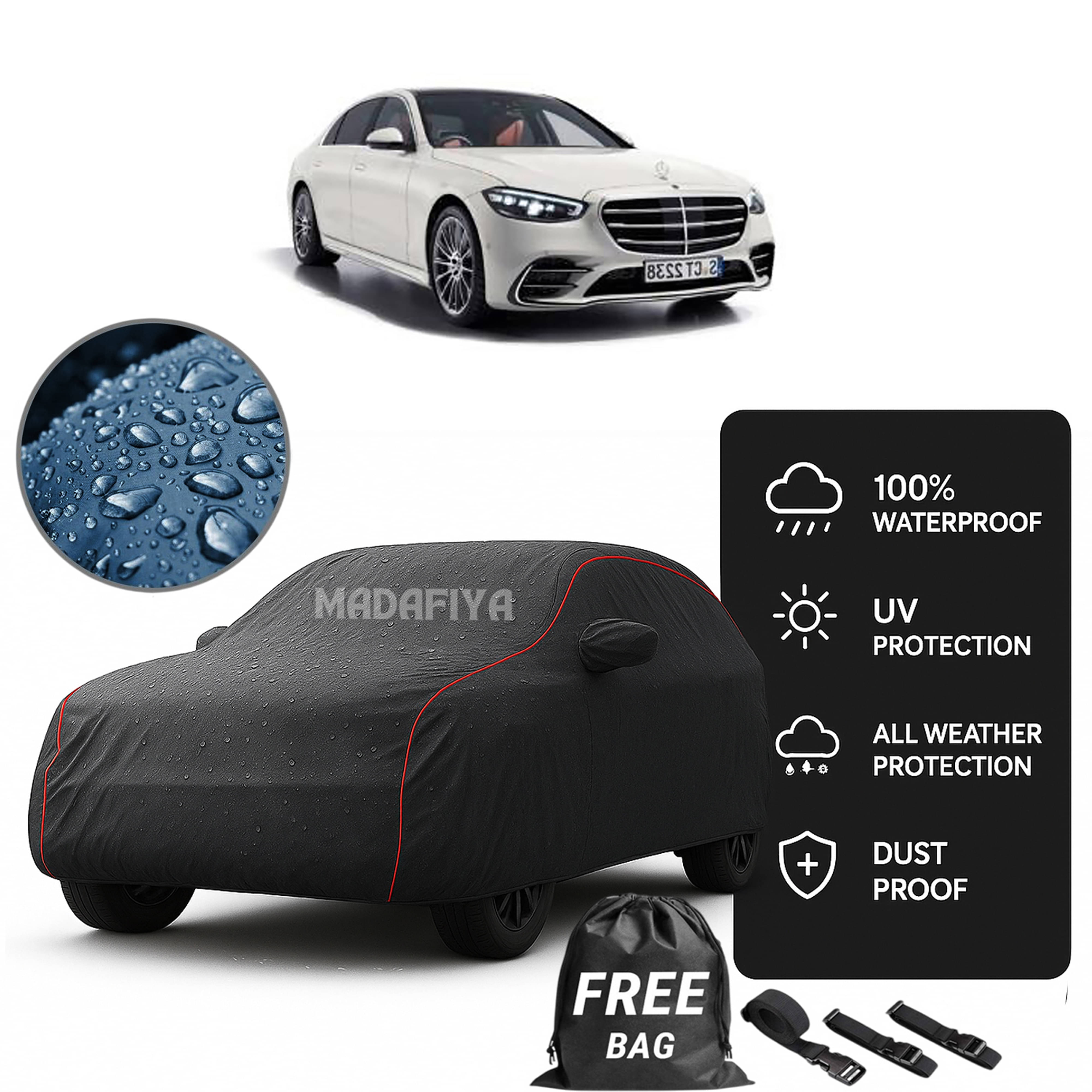     			MADAFIYA Car Body Cover for Mercedes-Benz All Car Models With Mirror Pocket ( Pack of 1 ) , Grey