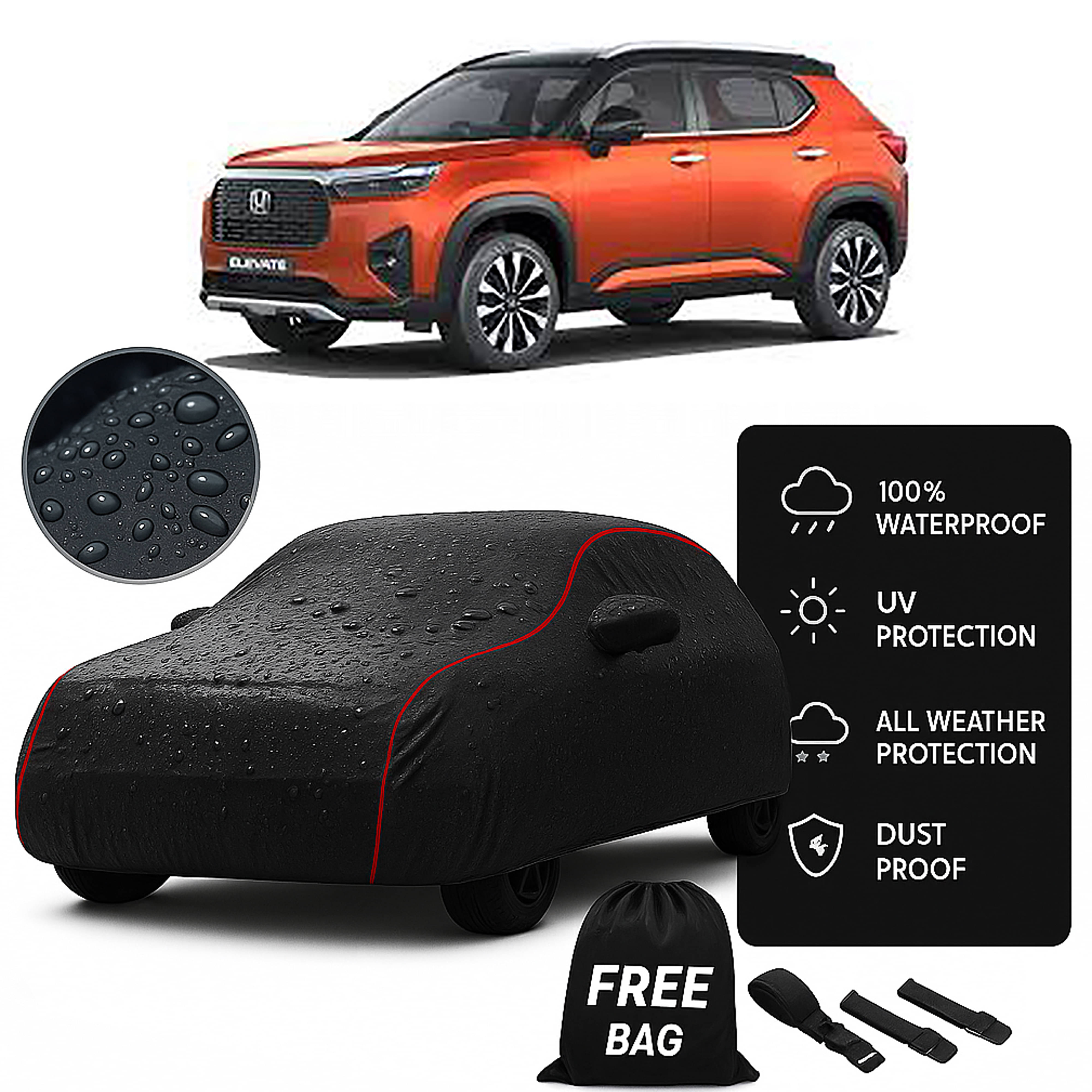     			Madafiya Car Cover Compatible With Honda Elevate Waterproof & Uv-Resistant All-Season Protection (Black, Pack of 1)