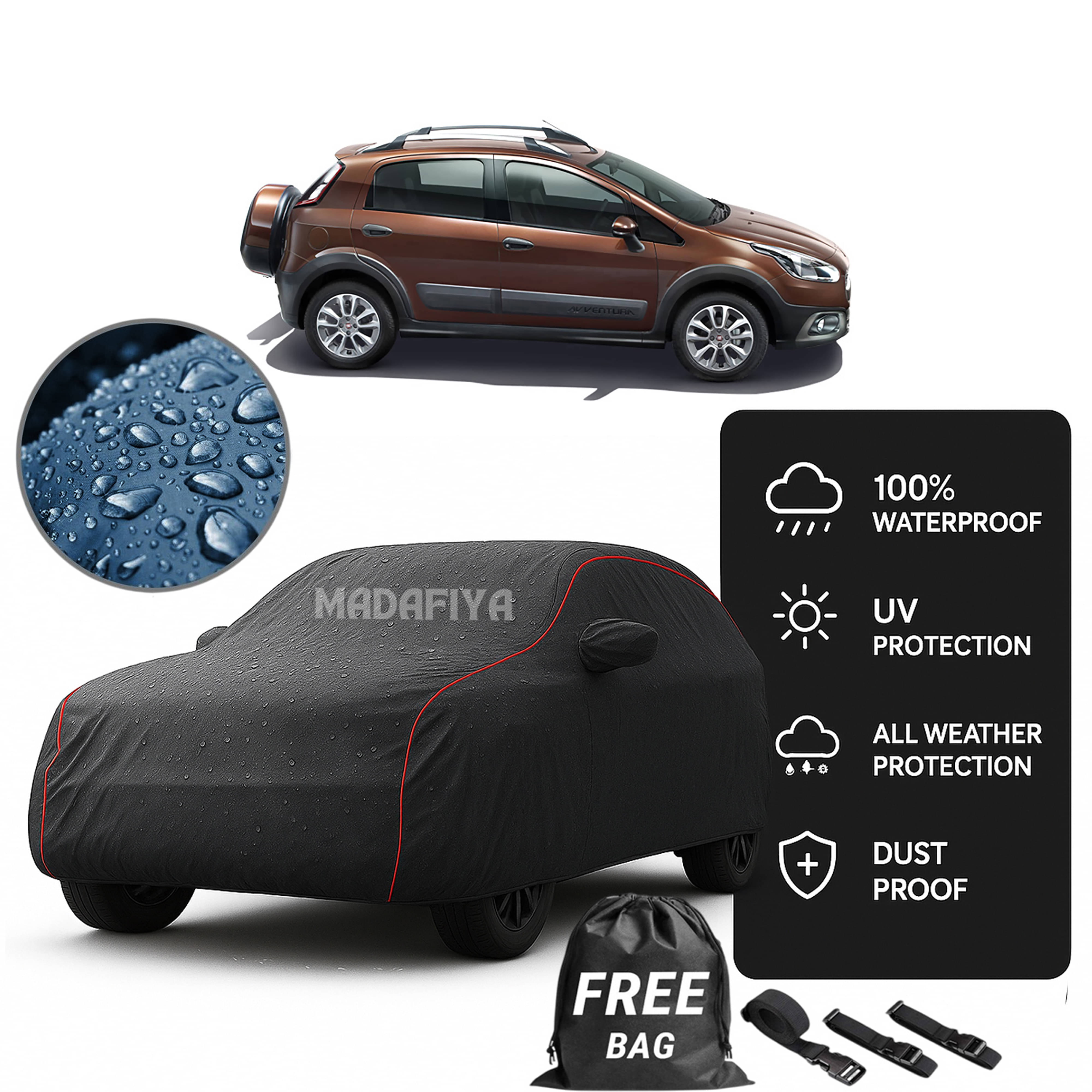     			MADAFIYA Car Body Cover for Fiat All Car Models With Mirror Pocket ( Pack of 1 ) , Grey