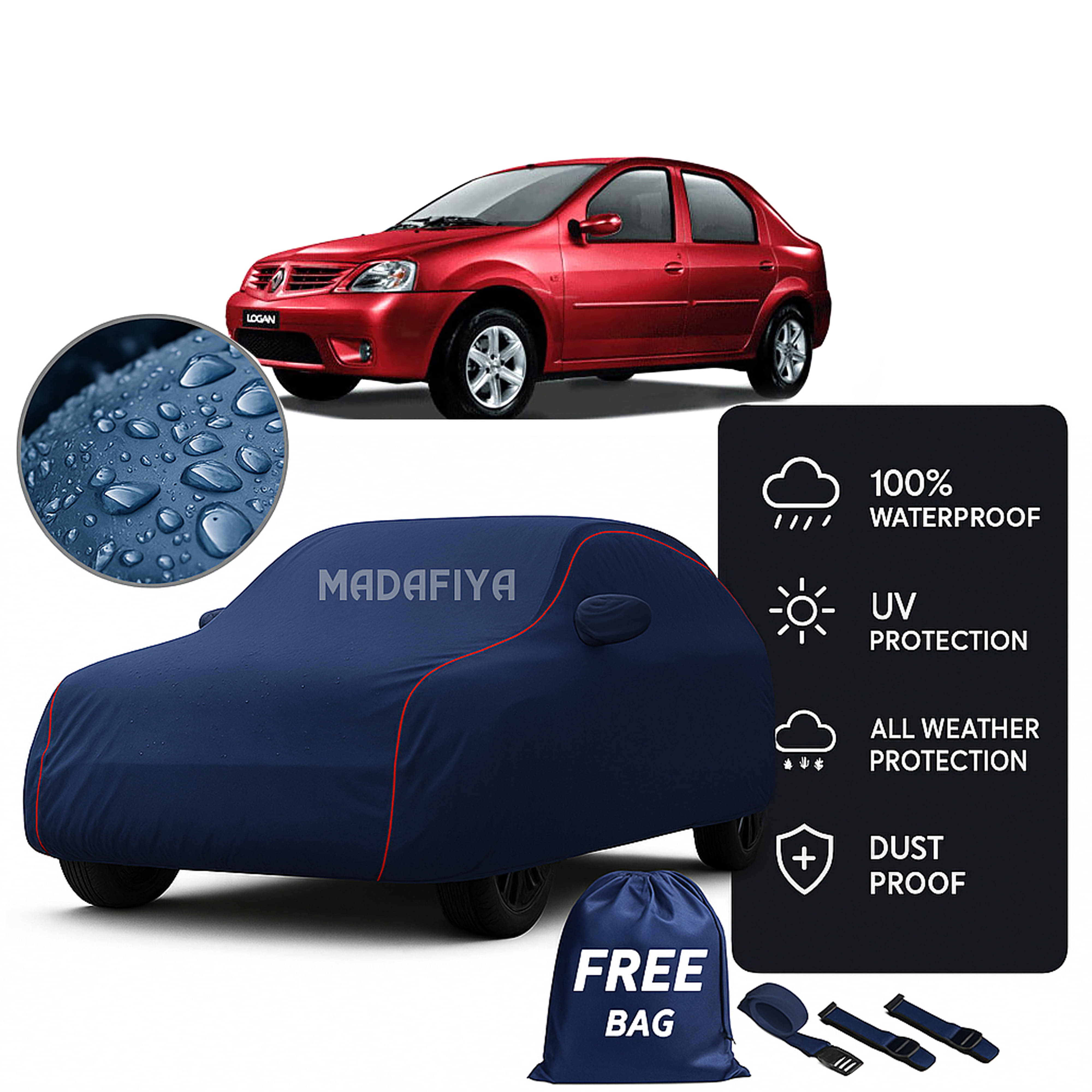     			MADAFIYA Car Body Cover for Renault All Car Models With Mirror Pocket ( Pack of 1 ) , Blue