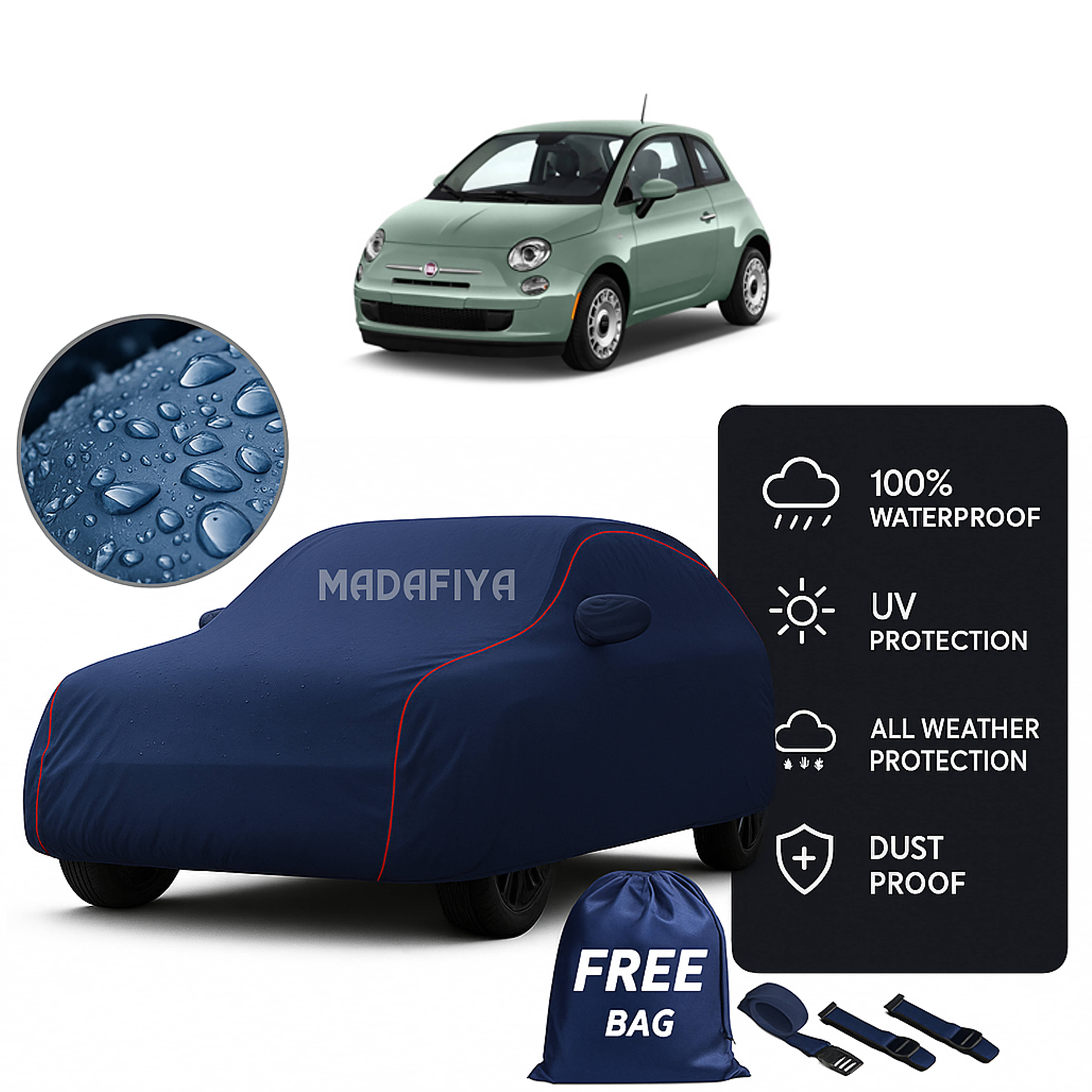     			MADAFIYA Car Body Cover for Fiat All Car Models With Mirror Pocket ( Pack of 1 ) , Blue