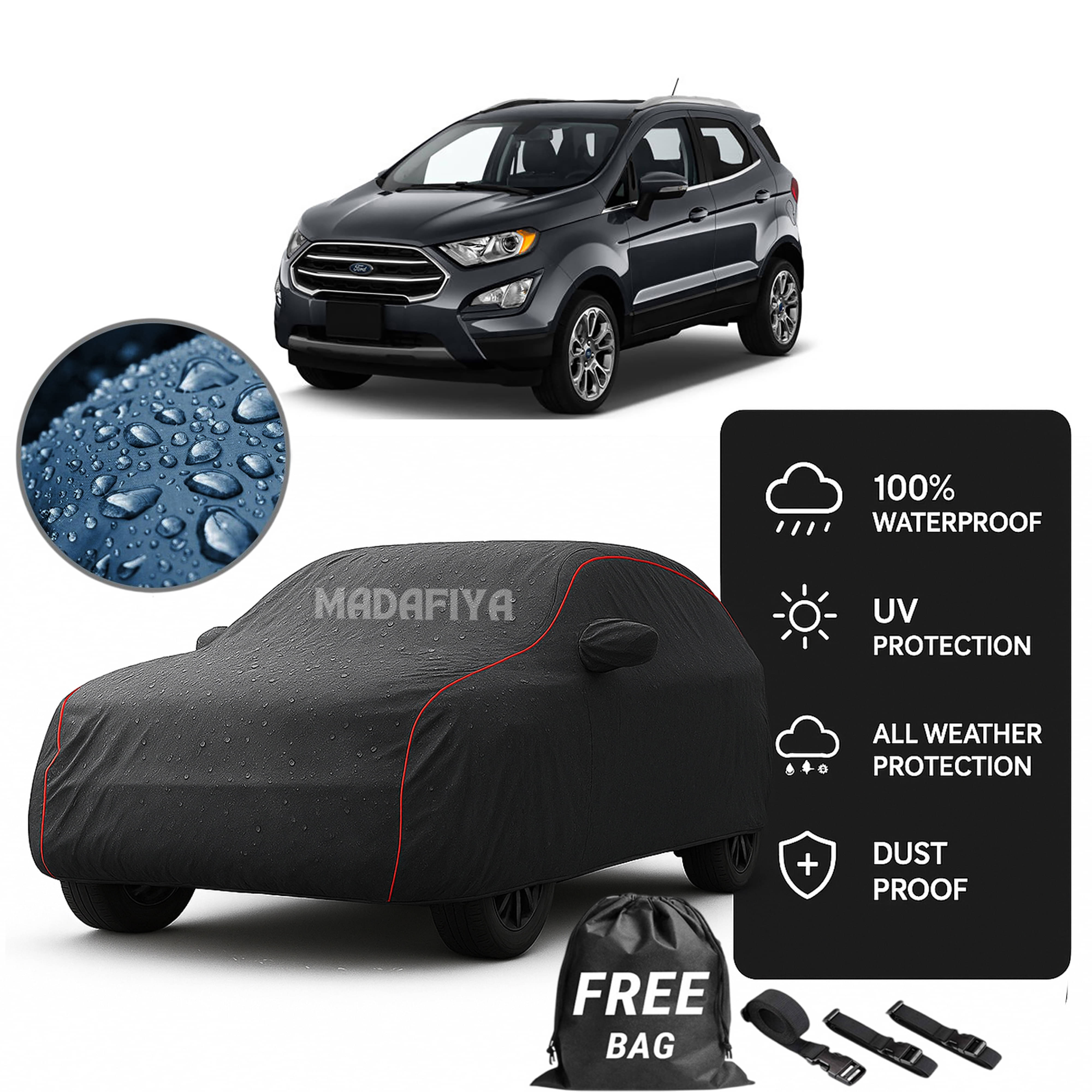     			MADAFIYA Car Body Cover for Ford All Car Models With Mirror Pocket ( Pack of 1 ) , Grey