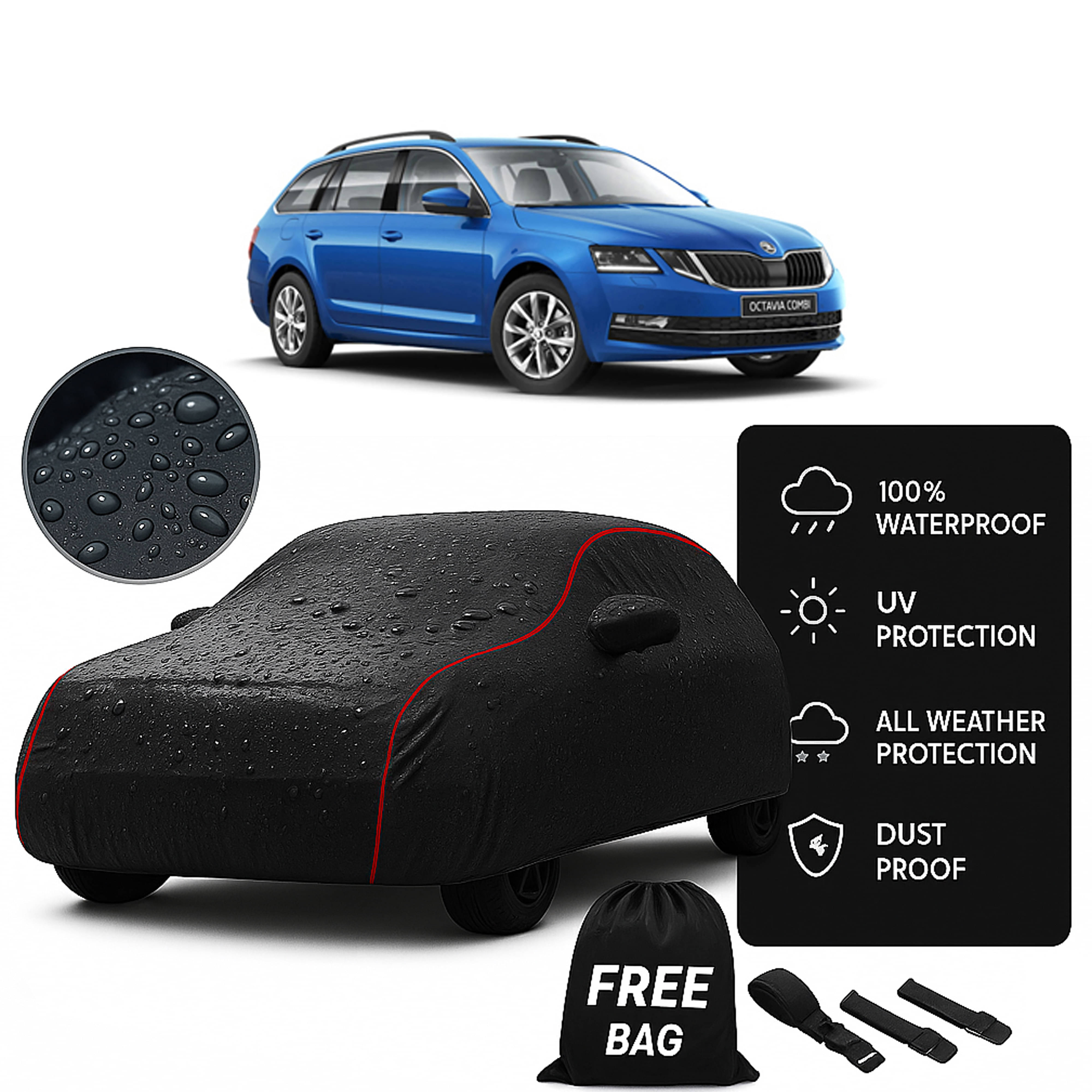     			Madafiya Car Cover Compatible With Skoda Octavia Waterproof & Uv-Resistant All-Season Protection (Black, Pack of 1)