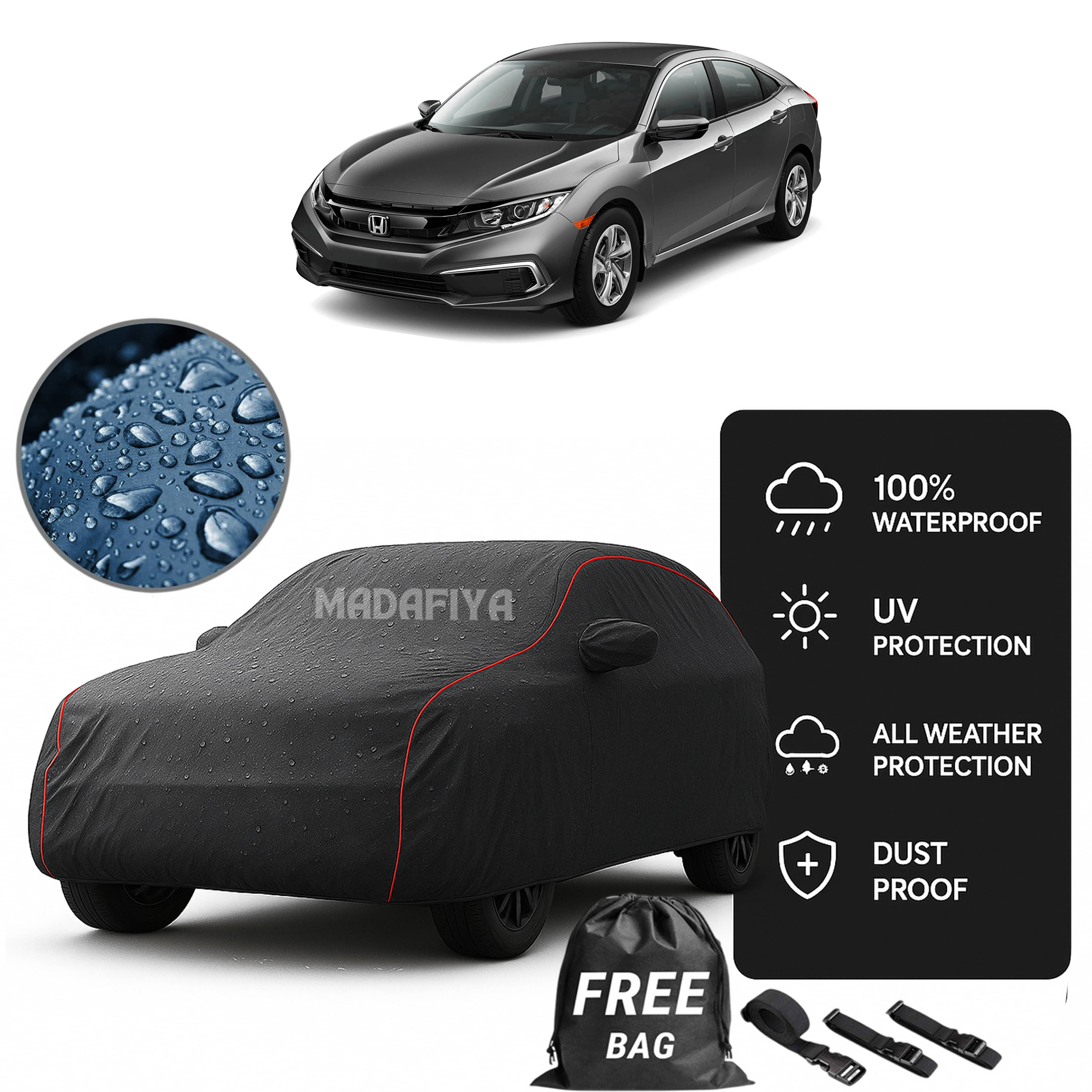     			Madafiya Car Cover Compatible With Honda Civic Waterproof & Uv-Resistant All-Season Protection (Grey, Pack of 1)