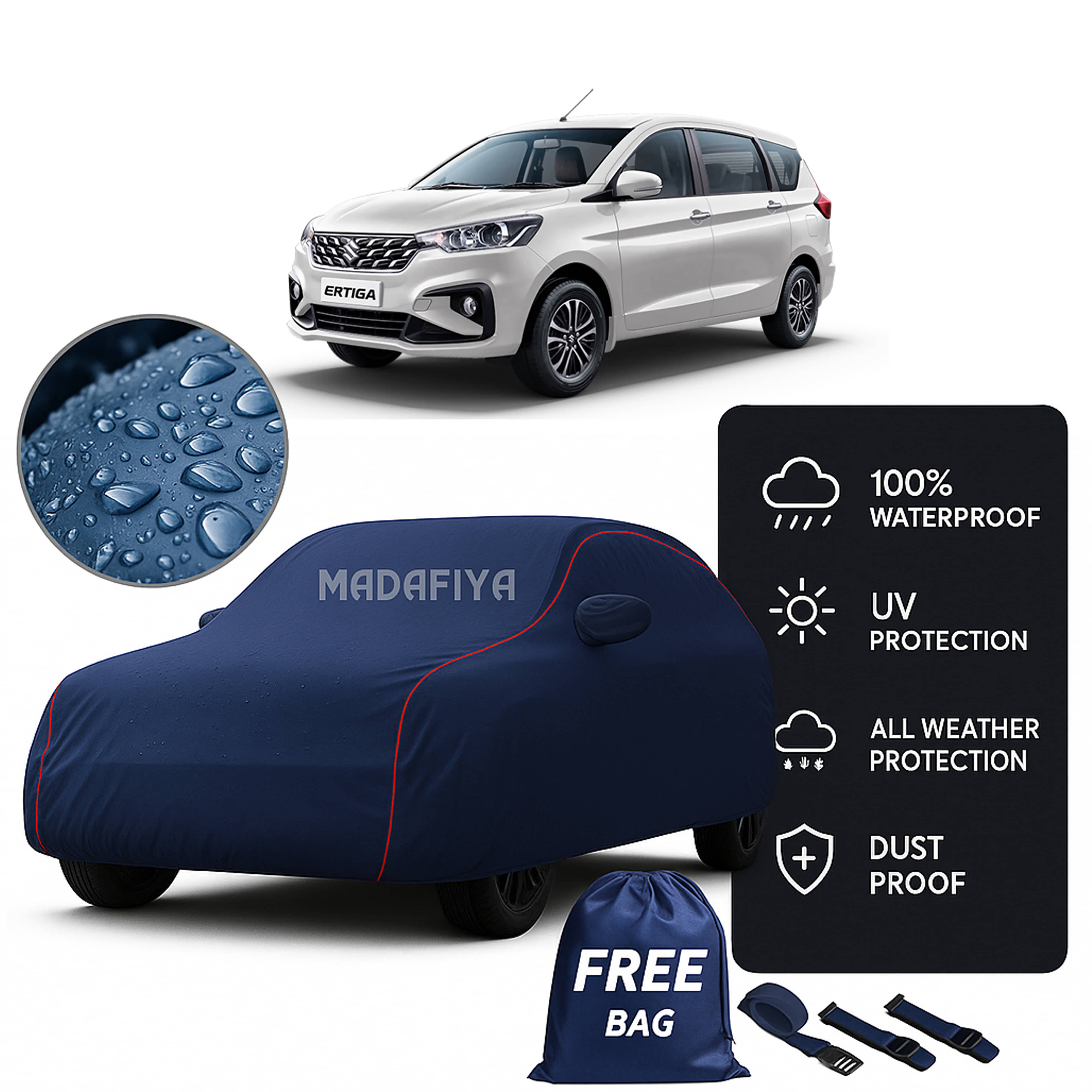     			Madafiya Car Cover Compatible With Maruti Suzuki Ertiga Waterproof & Uv-Resistant All-Season Protection (Blue, Pack of 1)
