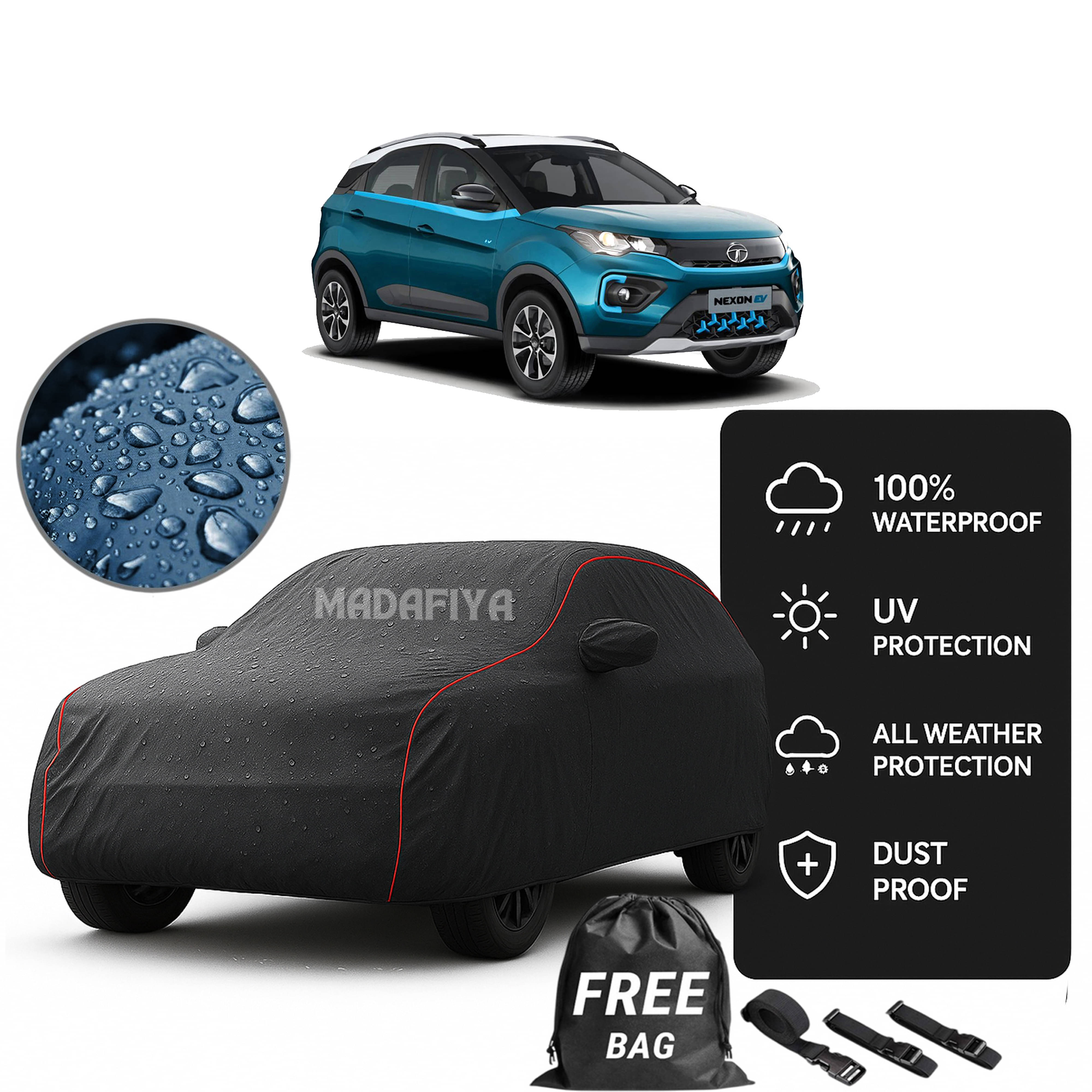     			Madafiya Car Cover Compatible With Tata Nexon Cng Waterproof & Uv-Resistant All-Season Protection (Grey, Pack of 1)