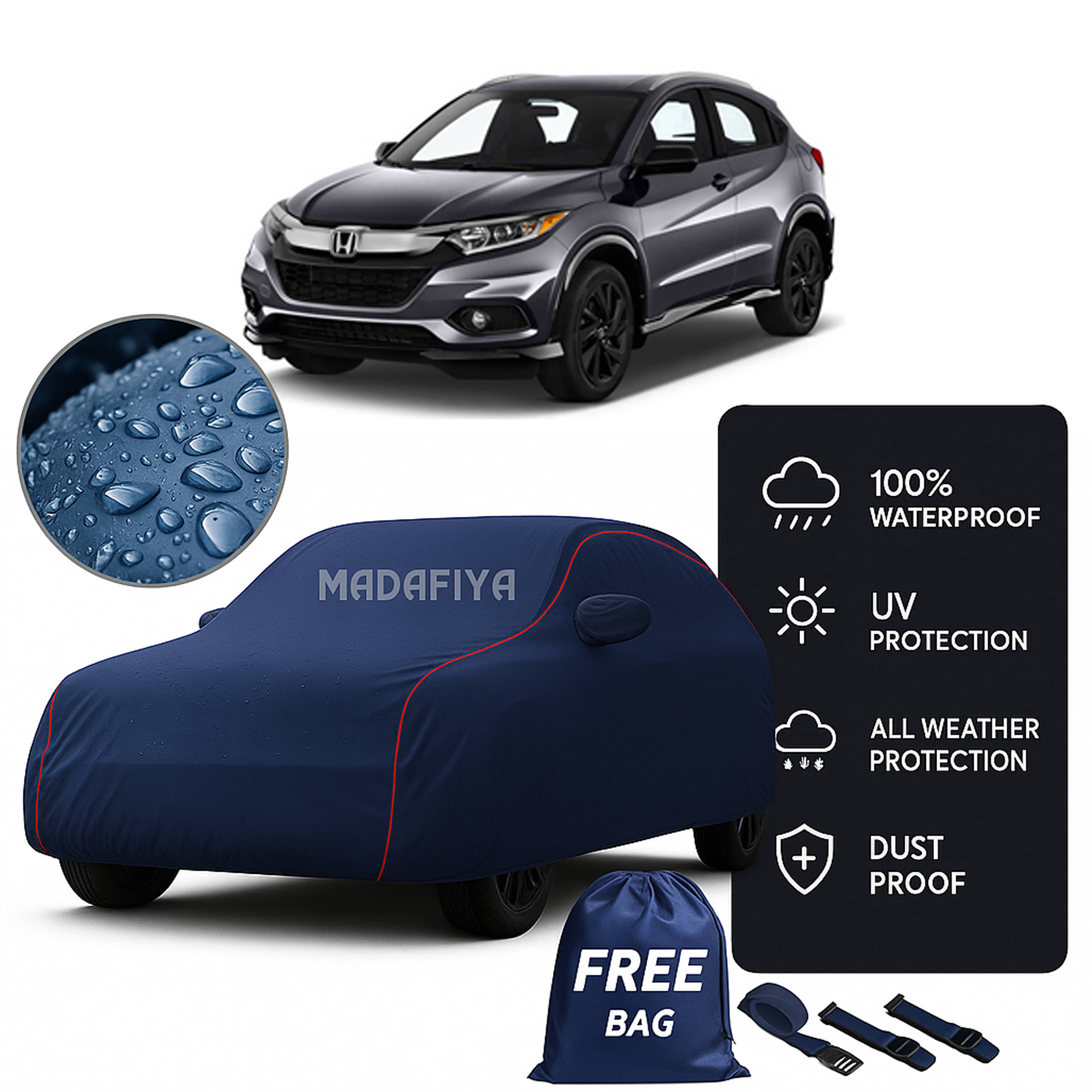     			Madafiya Car Cover Compatible With Honda Hr V Waterproof & Uv-Resistant All-Season Protection (Blue, Pack of 1)