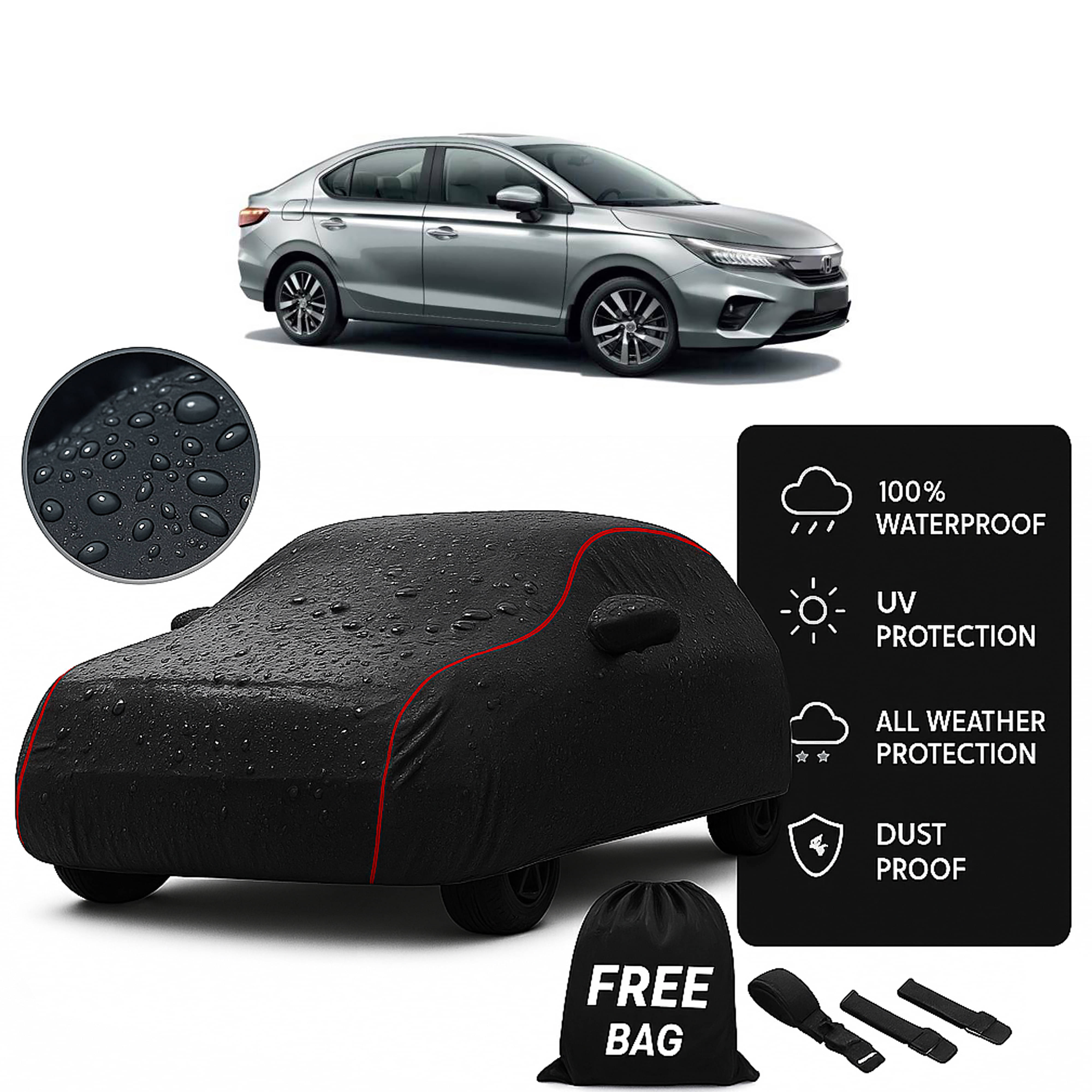     			Madafiya Car Cover Compatible With Honda All New City Waterproof & Uv-Resistant All-Season Protection (Black, Pack of 1)