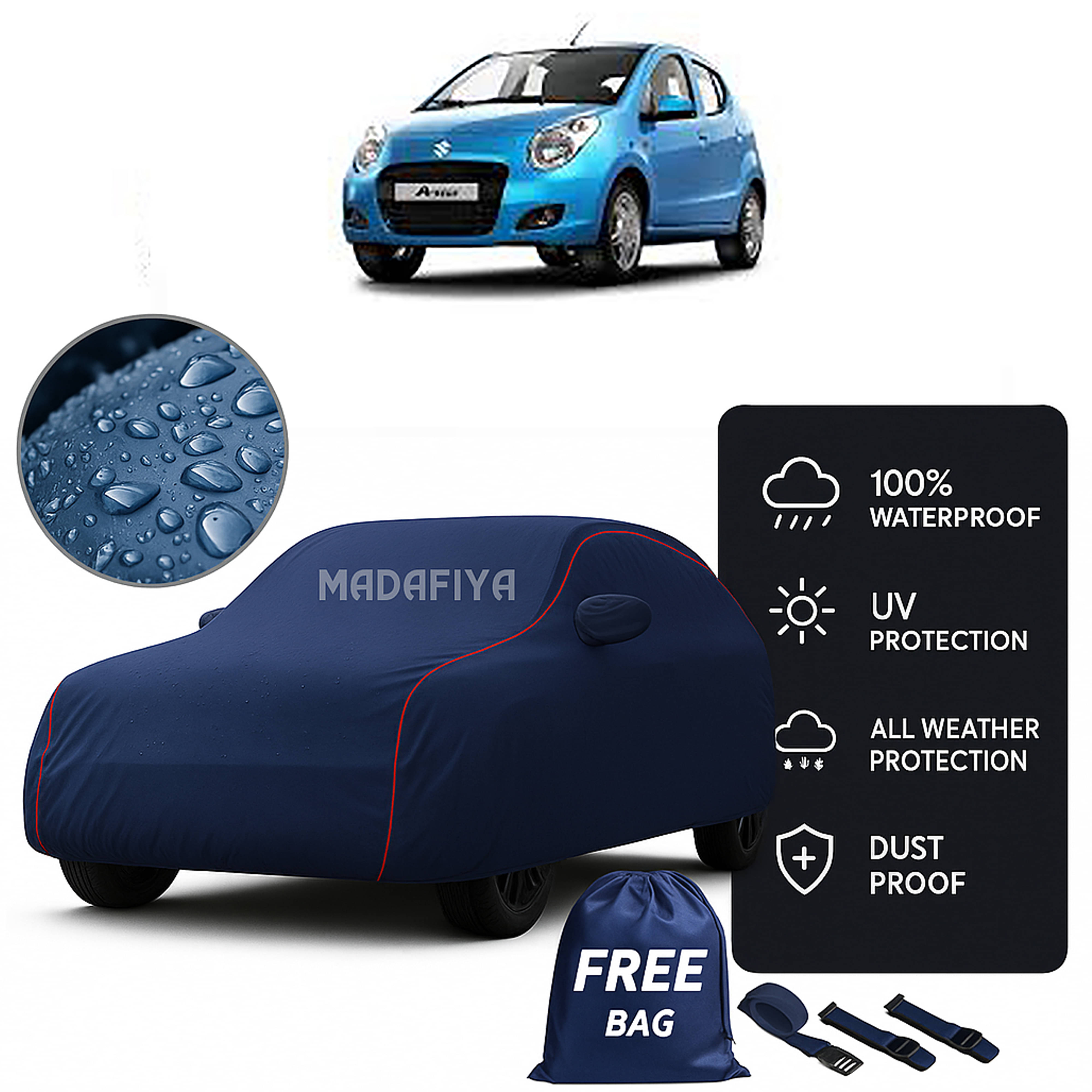     			Madafiya Car Cover Compatible With Maruti A Star Waterproof & Uv-Resistant All-Season Protection (Blue, Pack of 1)