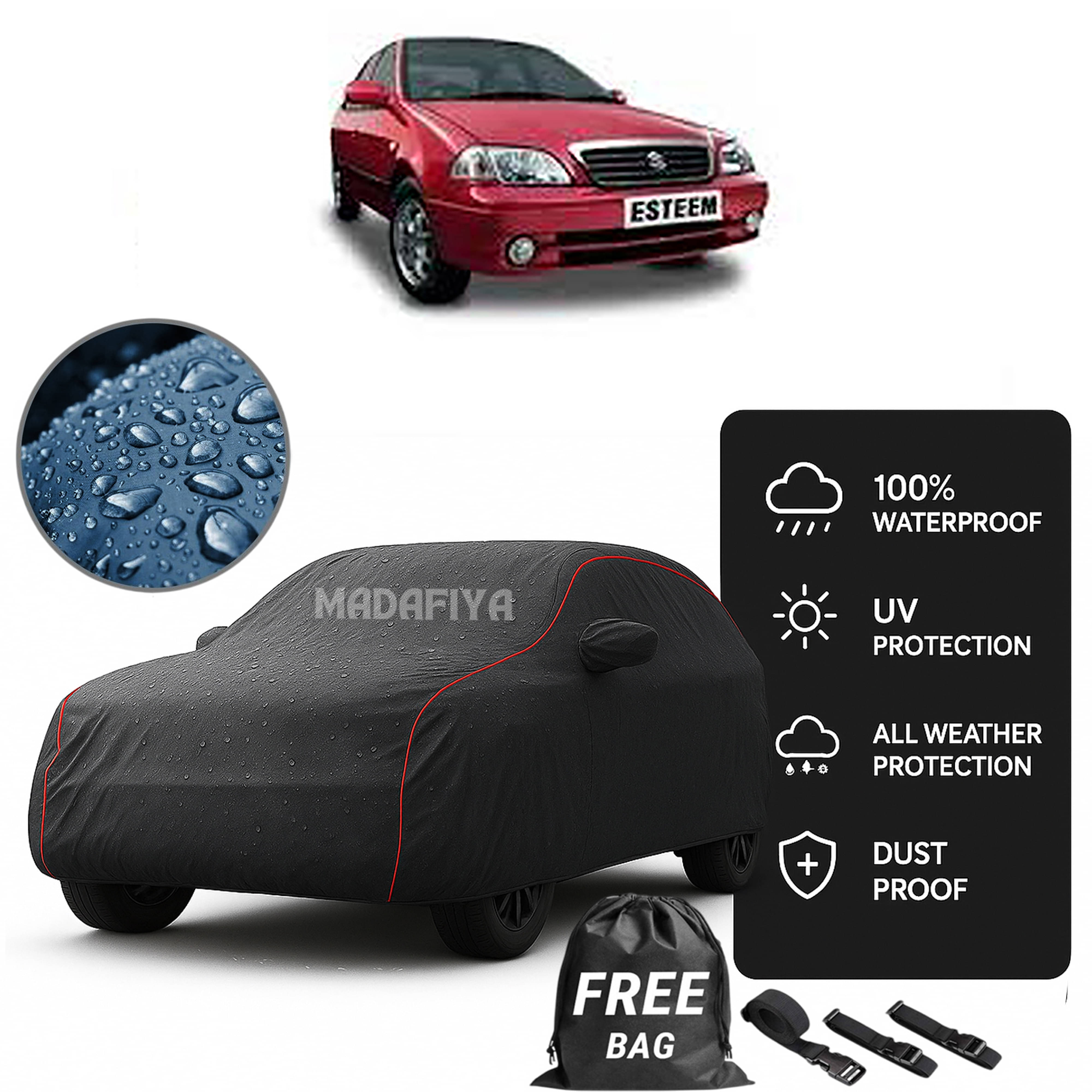     			MADAFIYA Car Body Cover for Maruti suzuki All Car Models With Mirror Pocket ( Pack of 1 ) , Grey