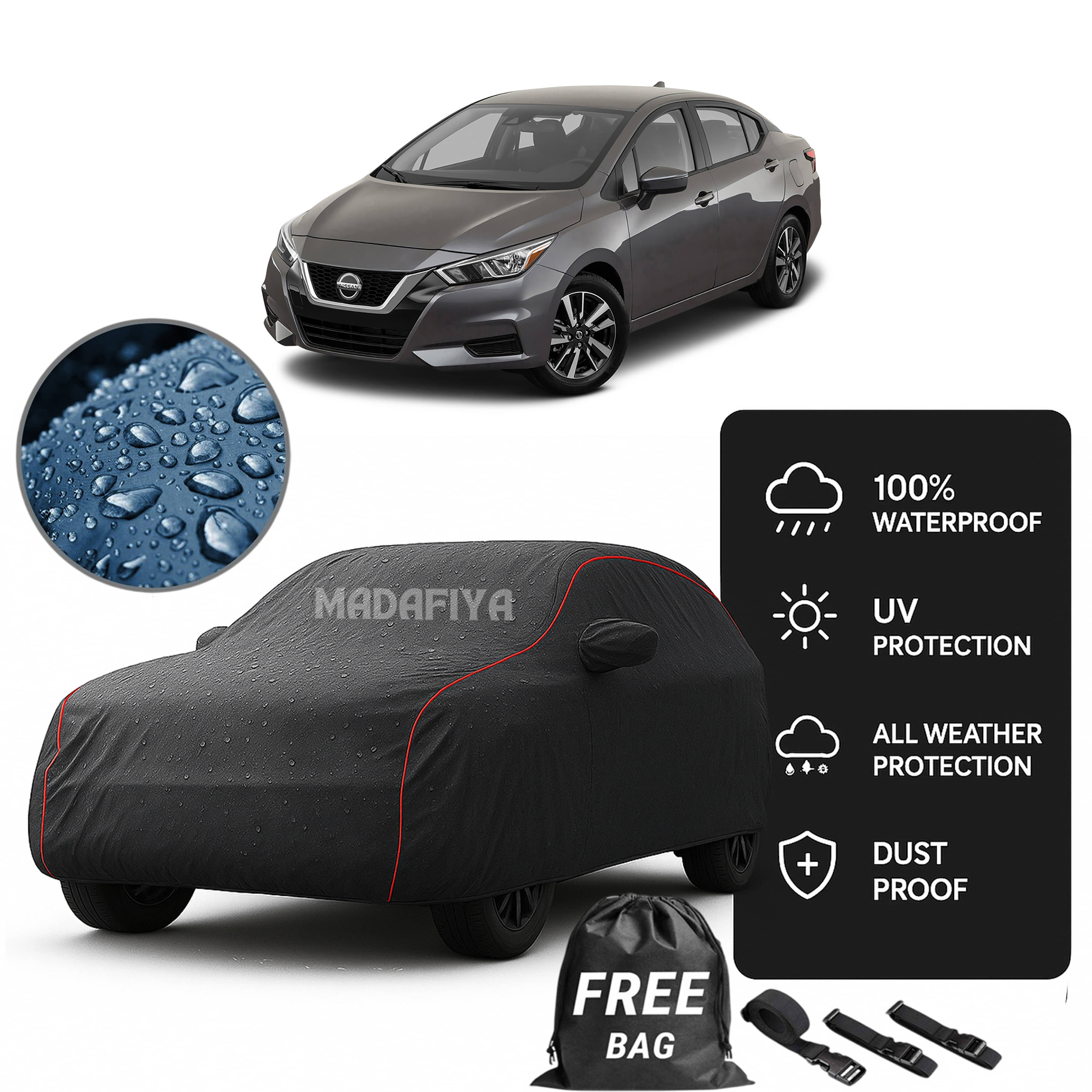     			Madafiya Car Cover Compatible With Nissan Sunny Waterproof & Uv-Resistant All-Season Protection (Grey, Pack of 1)