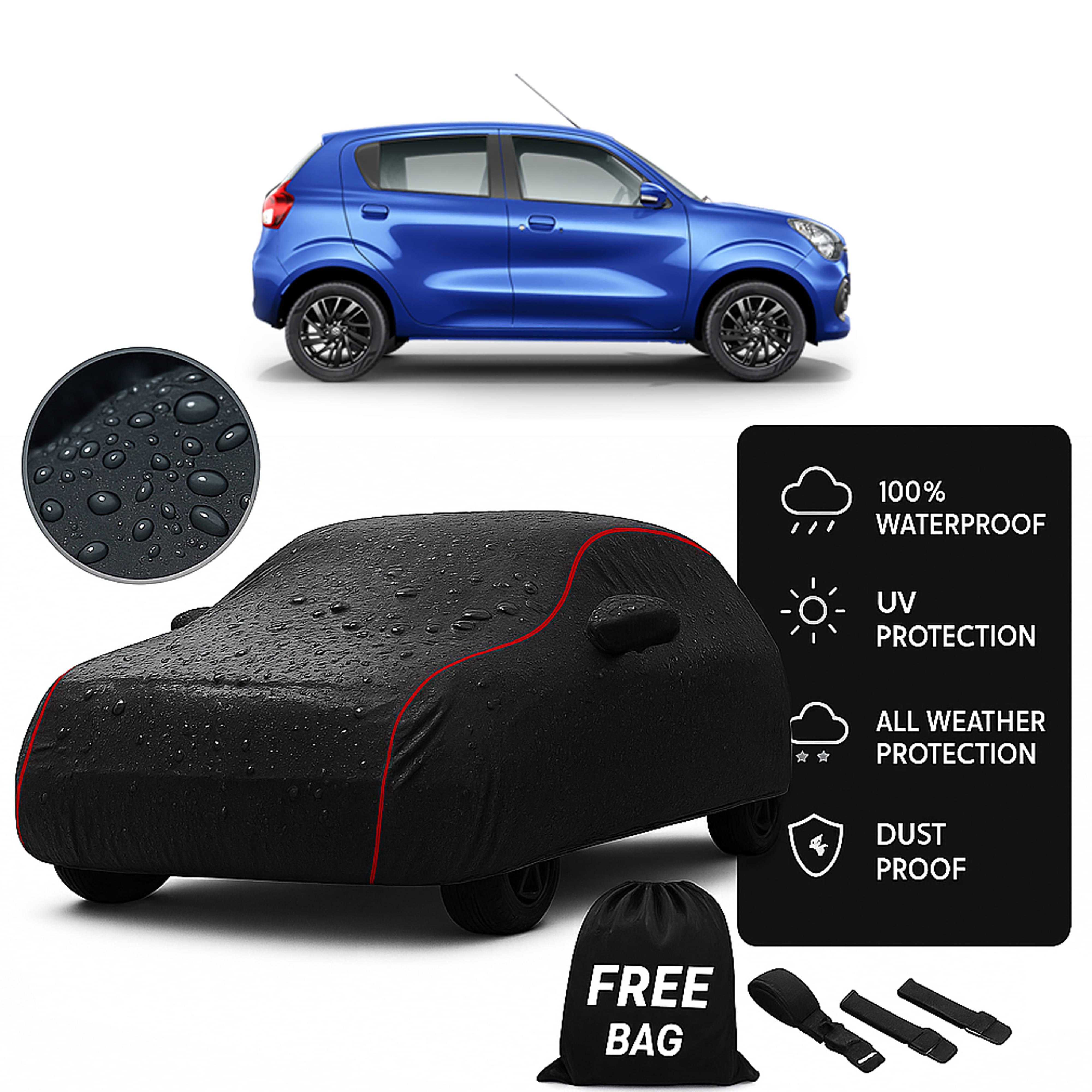     			MADAFIYA Car Body Cover for Maruti suzuki All Car Models With Mirror Pocket ( Pack of 1 ) , Black