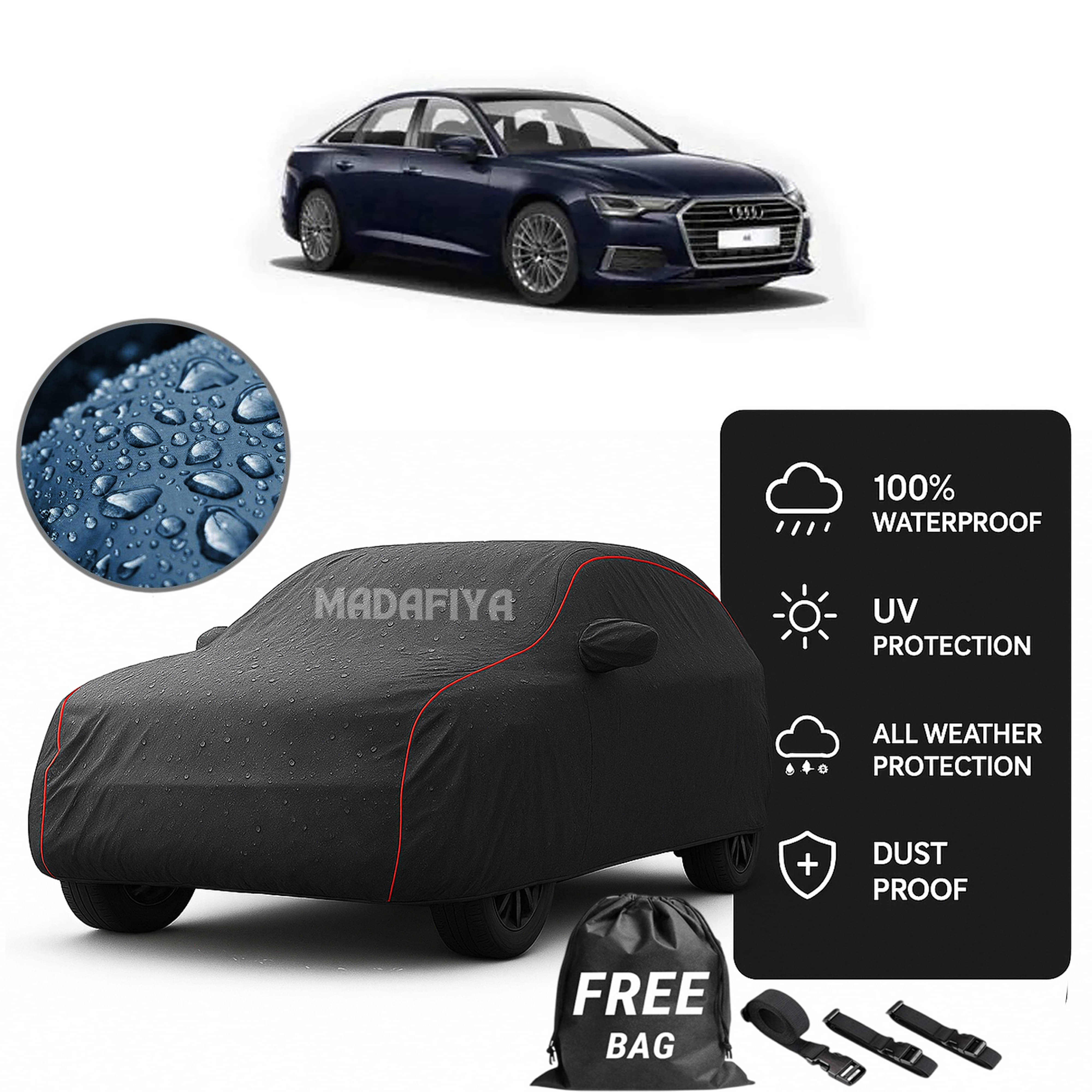     			Madafiya Car Cover Compatible With Audi-A6 Waterproof & Uv-Resistant All-Season Protection (Grey, Pack of 1)