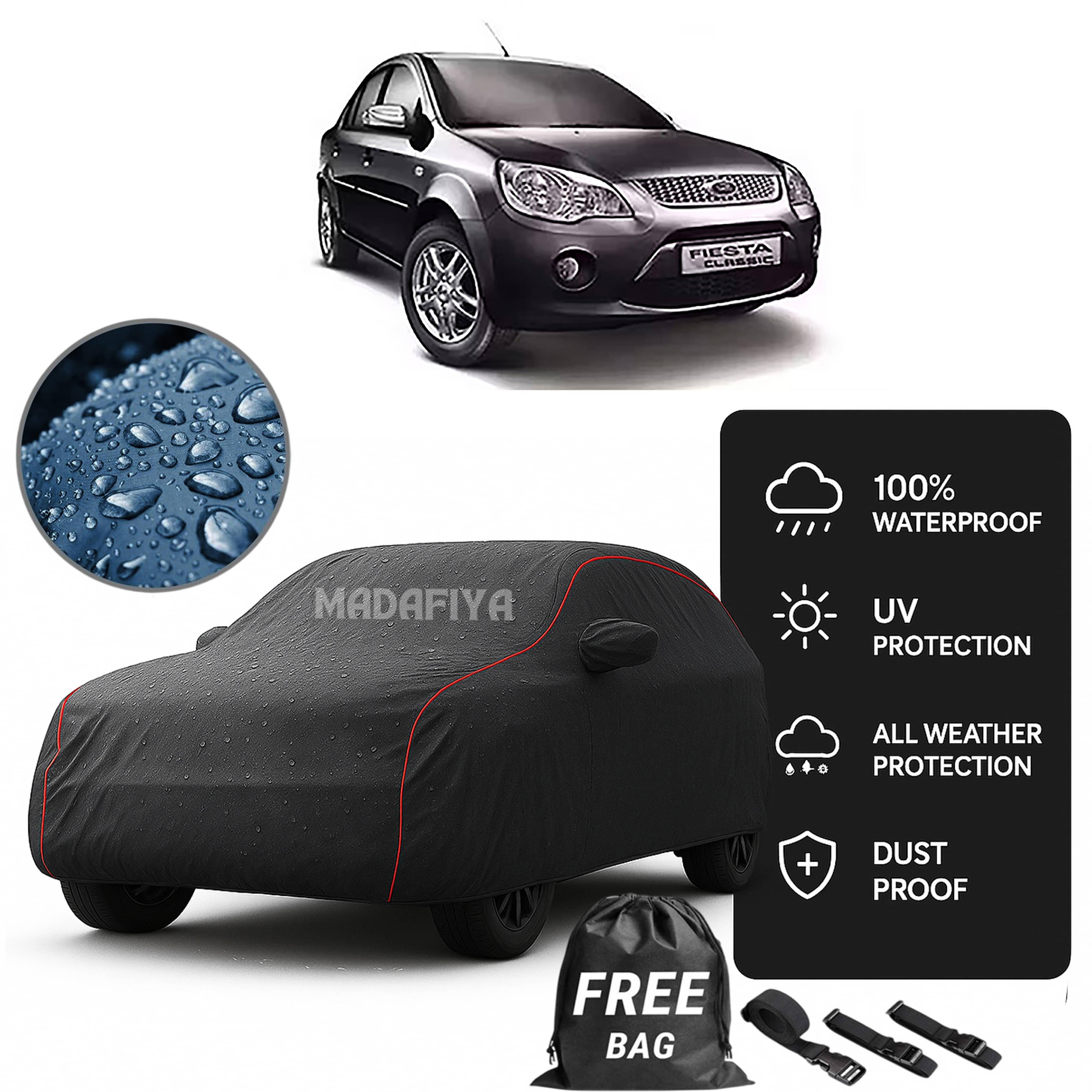     			Madafiya Car Cover Compatible With Ford Fiesta Waterproof & Uv-Resistant All-Season Protection (Grey, Pack of 1)