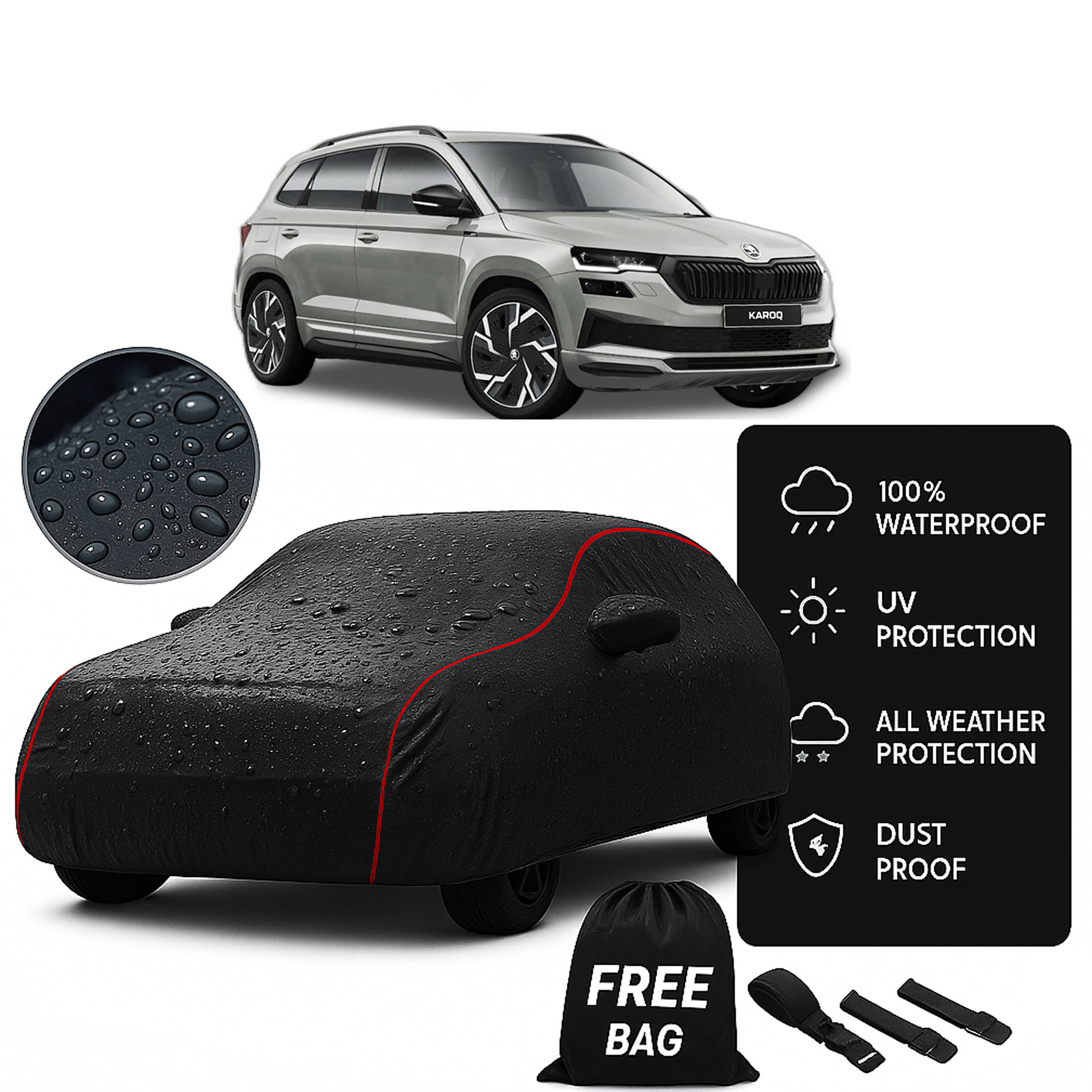     			Madafiya Car Cover Compatible With Skoda Karoq Waterproof & Uv-Resistant All-Season Protection (Black, Pack of 1)