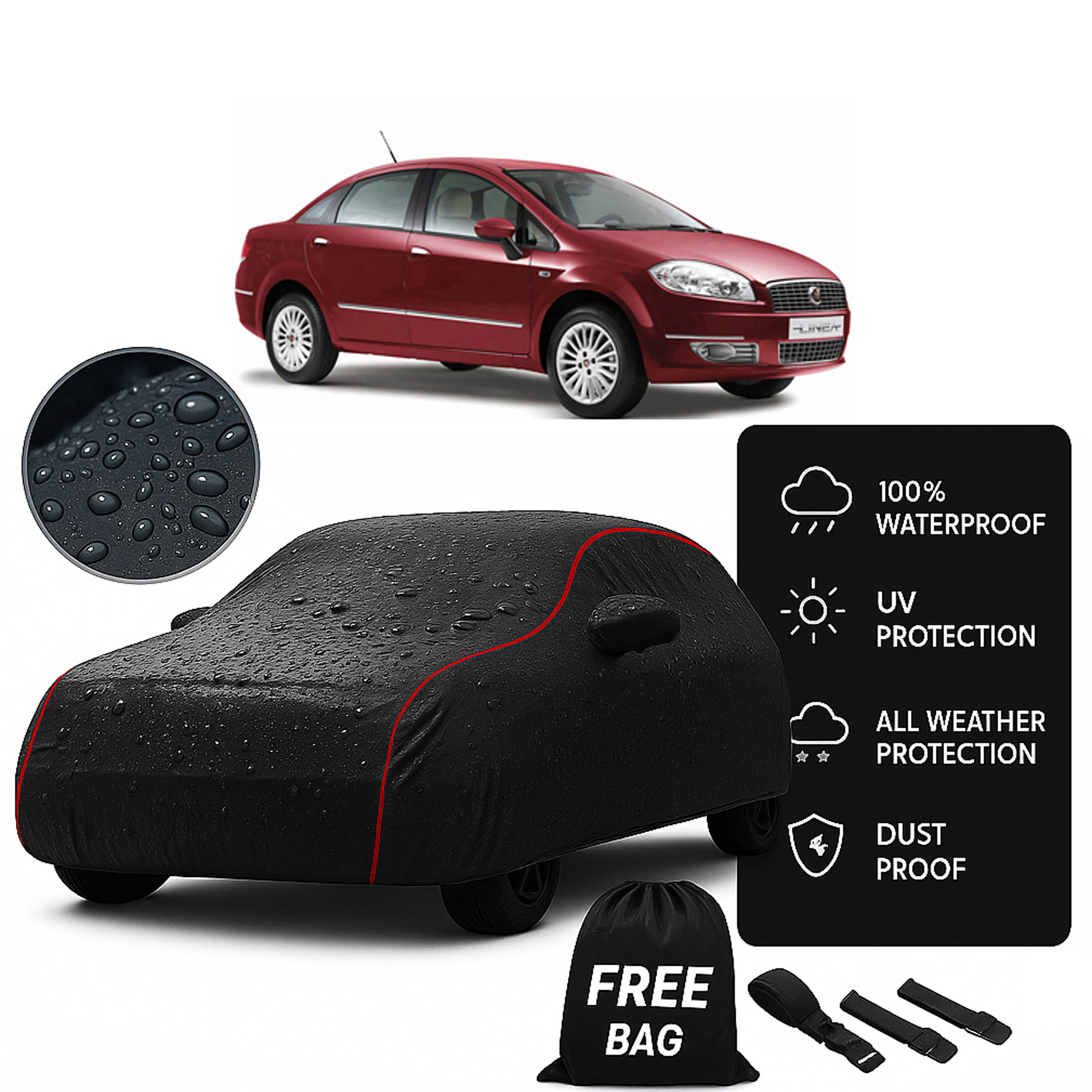     			MADAFIYA Car Body Cover for Fiat All Car Models With Mirror Pocket ( Pack of 1 ) , Black