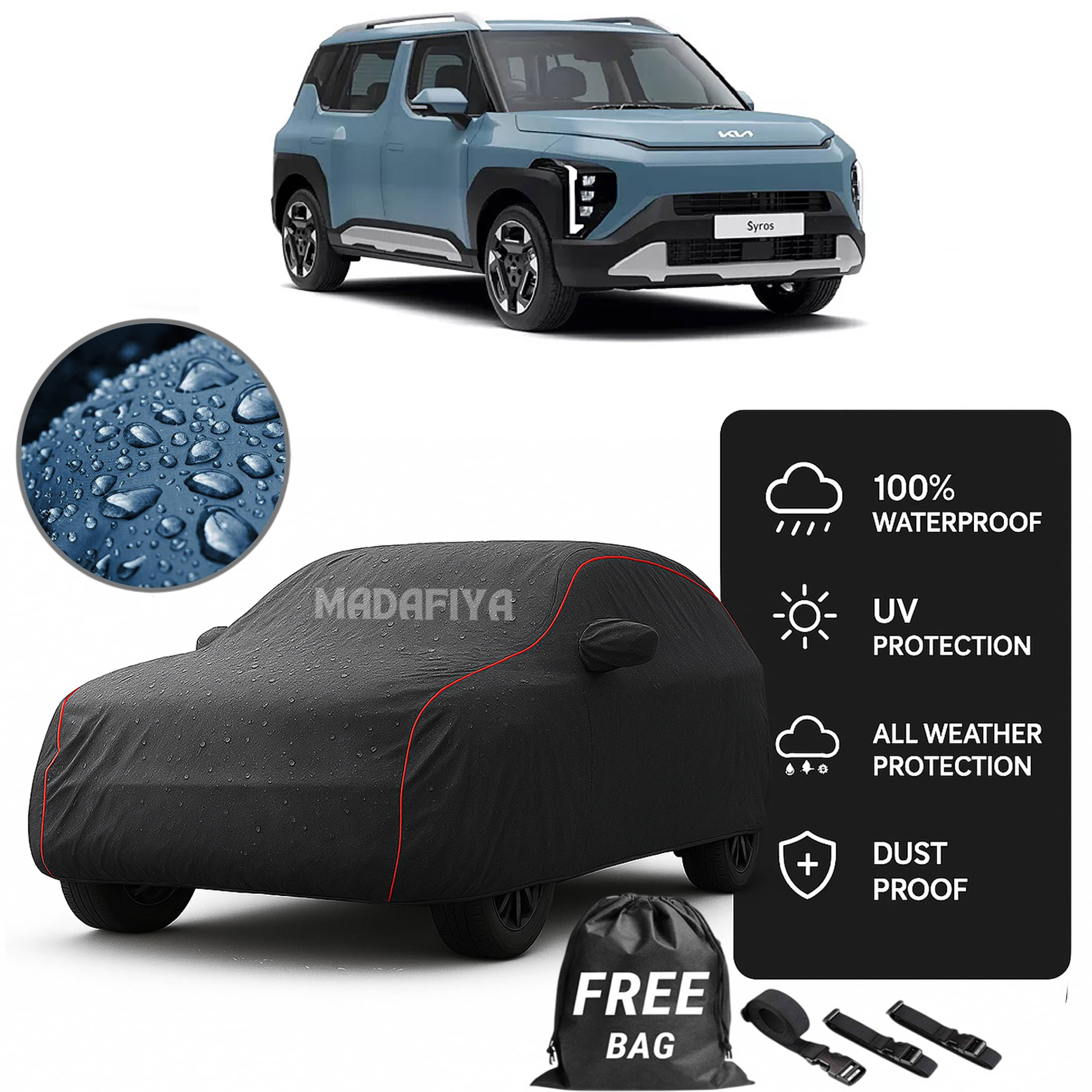     			MADAFIYA Car Body Cover for Kia All Car Models With Mirror Pocket ( Pack of 1 ) , Grey