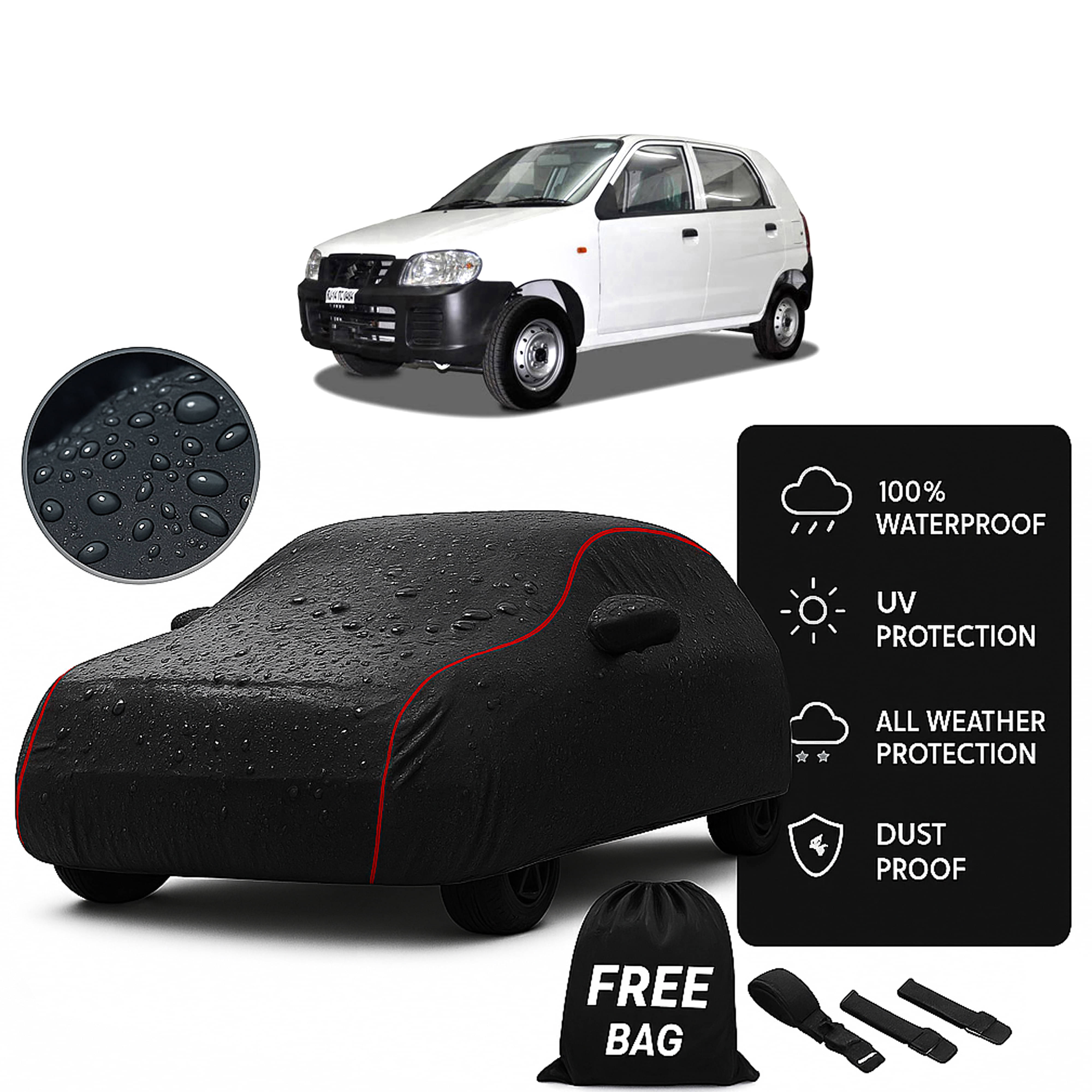     			Madafiya Car Cover Compatible With Maruti Suzuki Alto K10 Waterproof & Uv-Resistant All-Season Protection (Black, Pack of 1)