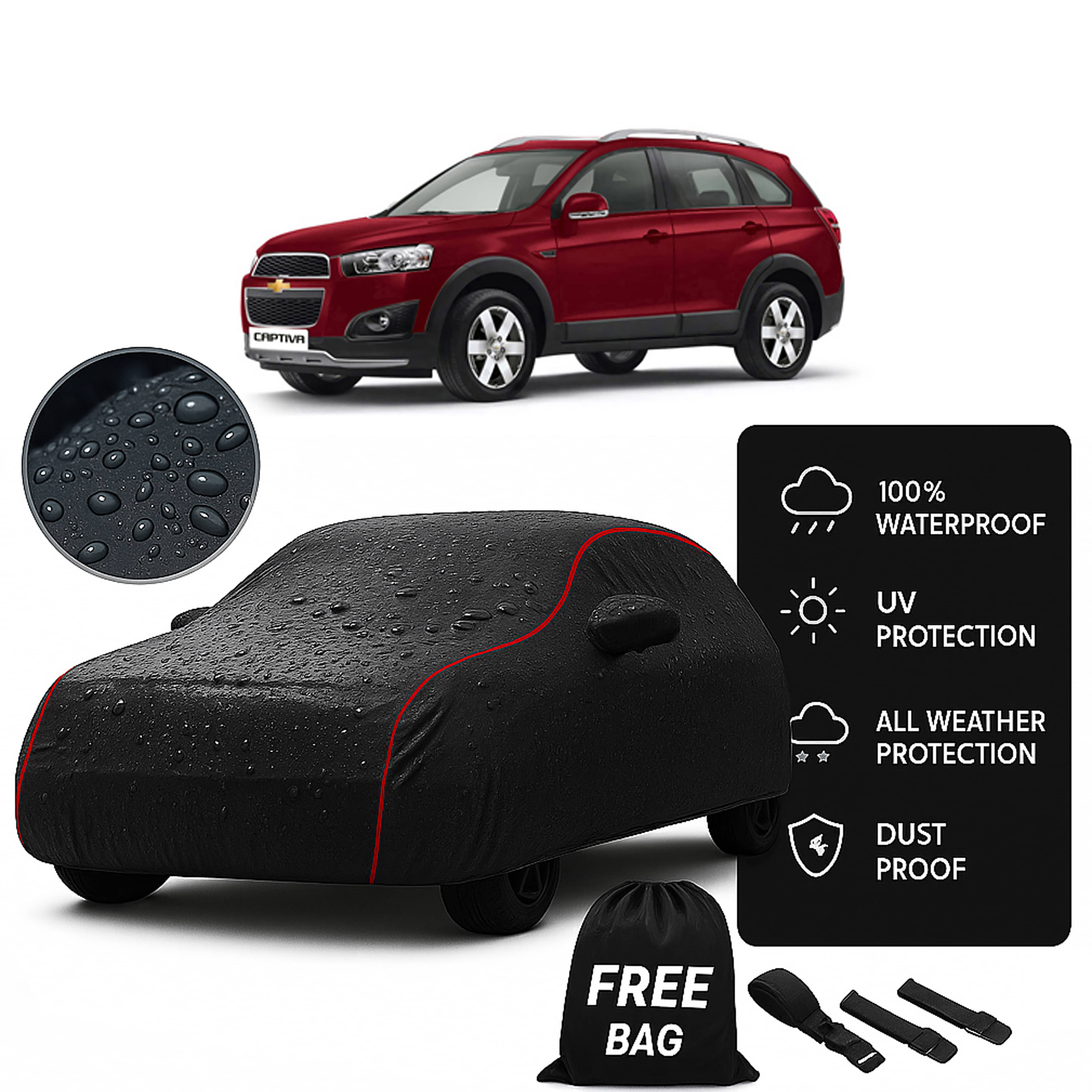     			Madafiya Car Cover Compatible With Chevrolet Captiva Waterproof & Uv-Resistant All-Season Protection (Black, Pack of 1)