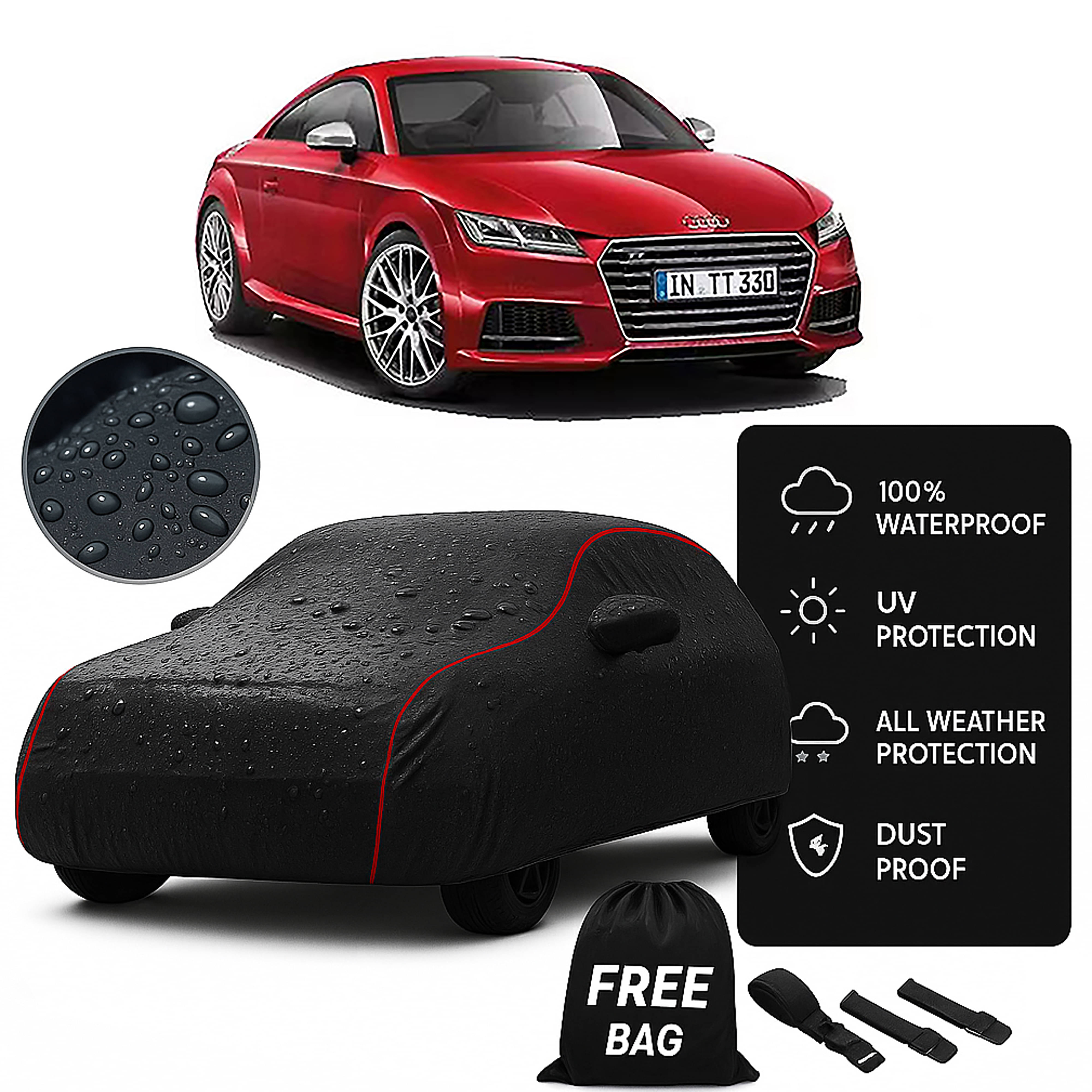     			Madafiya Car Cover Compatible With Audi Tt Waterproof & Uv-Resistant All-Season Protection (Black, Pack of 1)