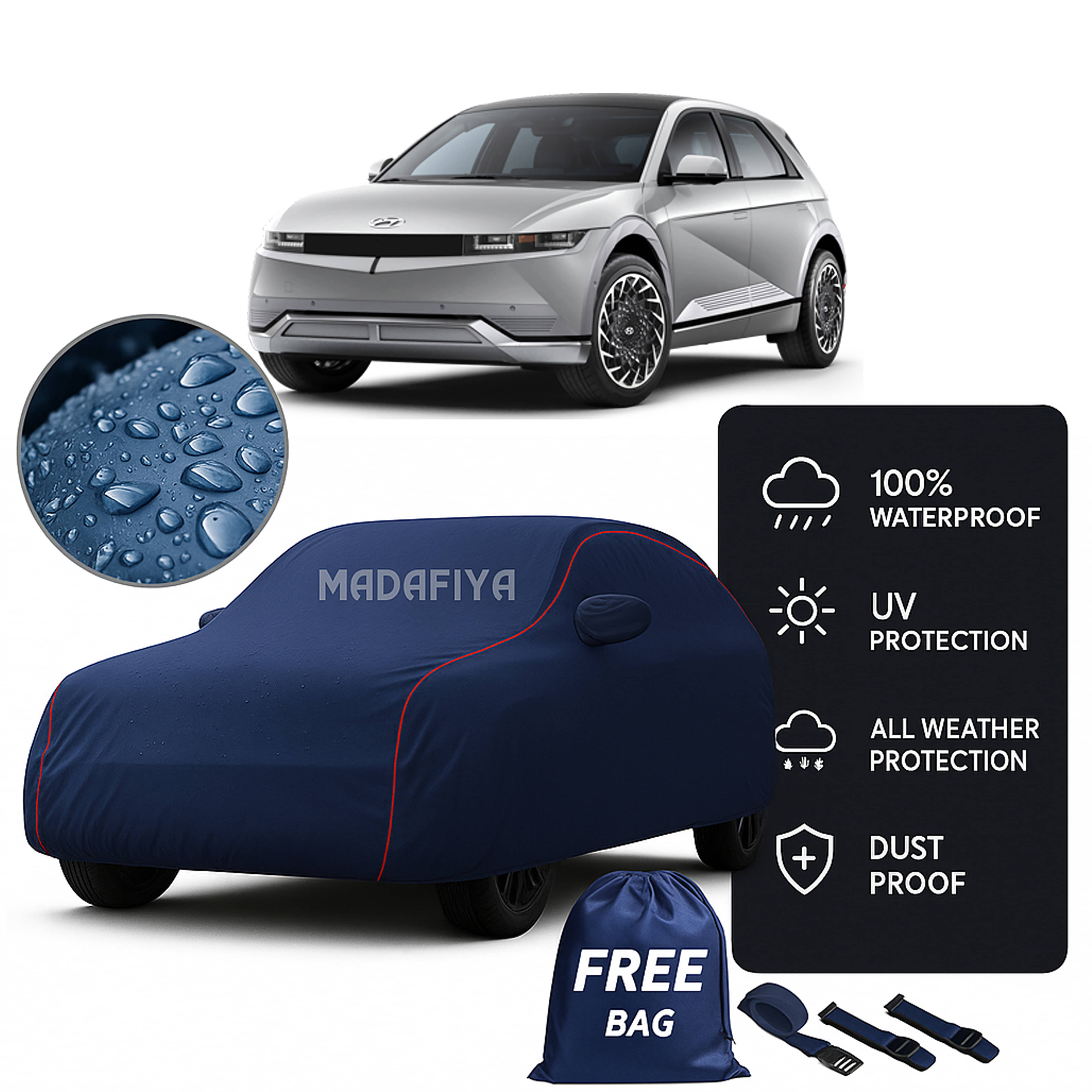     			MADAFIYA Car Body Cover for Hyundai All Car Models With Mirror Pocket ( Pack of 1 ) , Blue