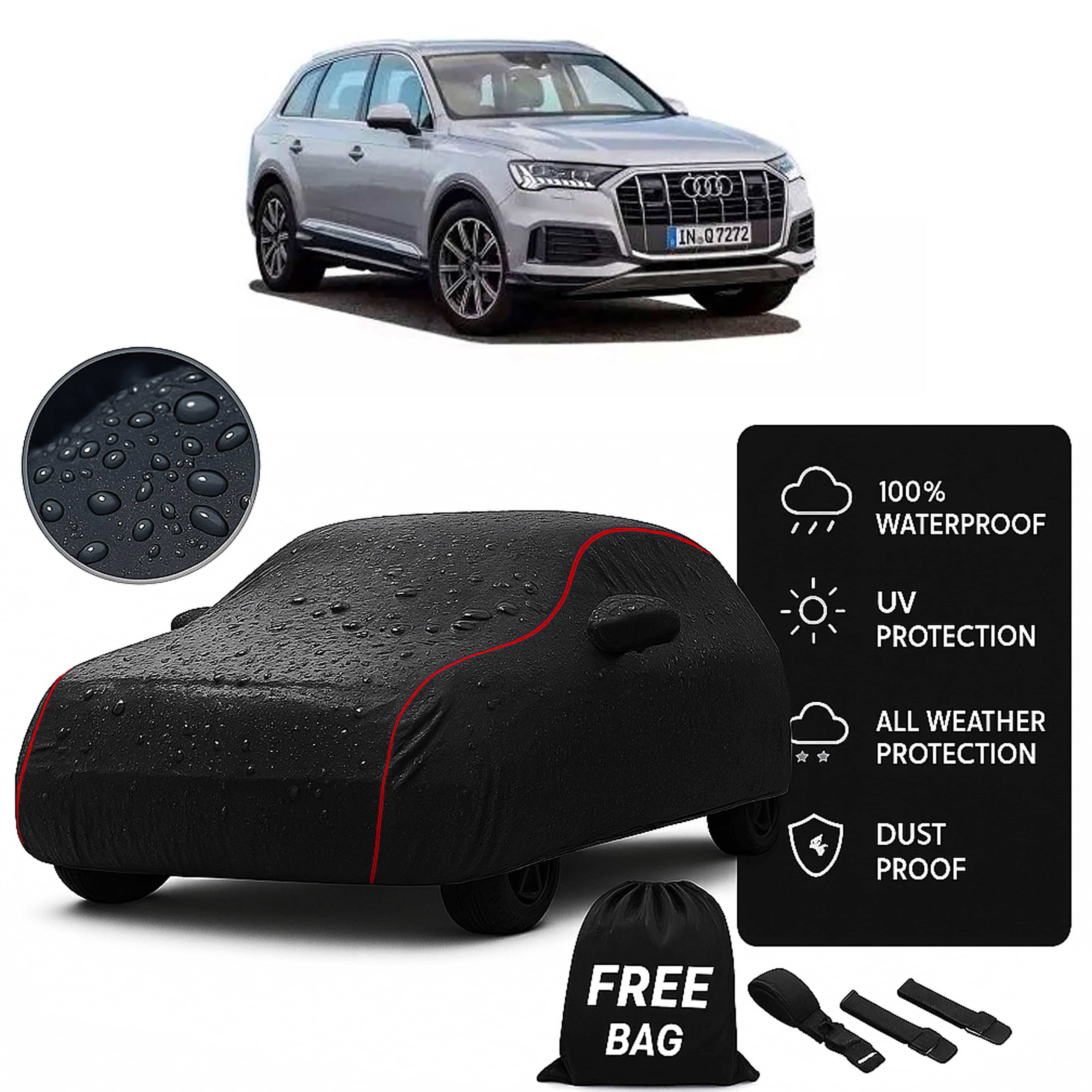     			Madafiya Car Cover Compatible With Audi-Q7 Waterproof & Uv-Resistant All-Season Protection (Black, Pack of 1)