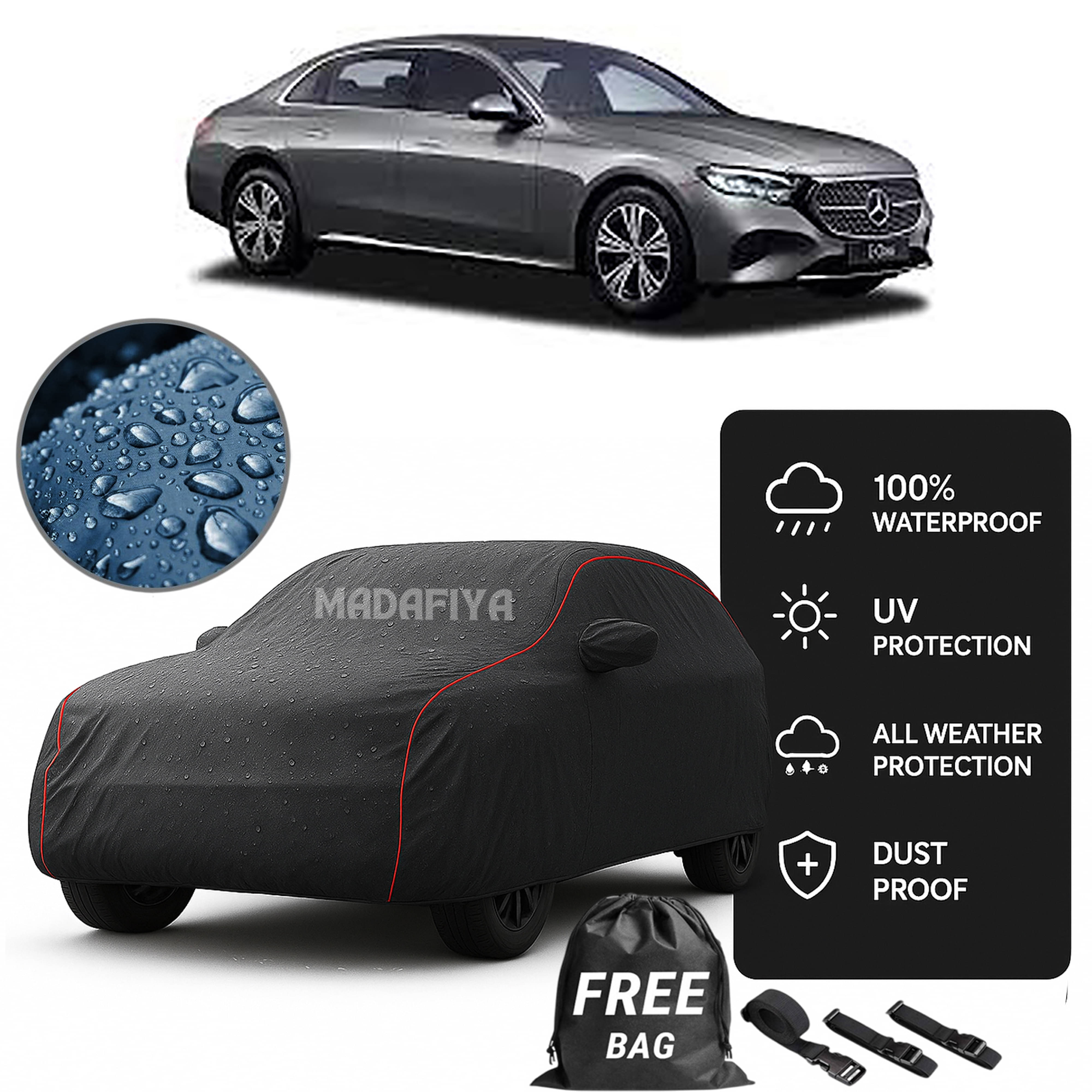     			Madafiya Car Cover Compatible With Mercedes E200 To E350 Waterproof & Uv-Resistant All-Season Protection (Grey, Pack of 1)