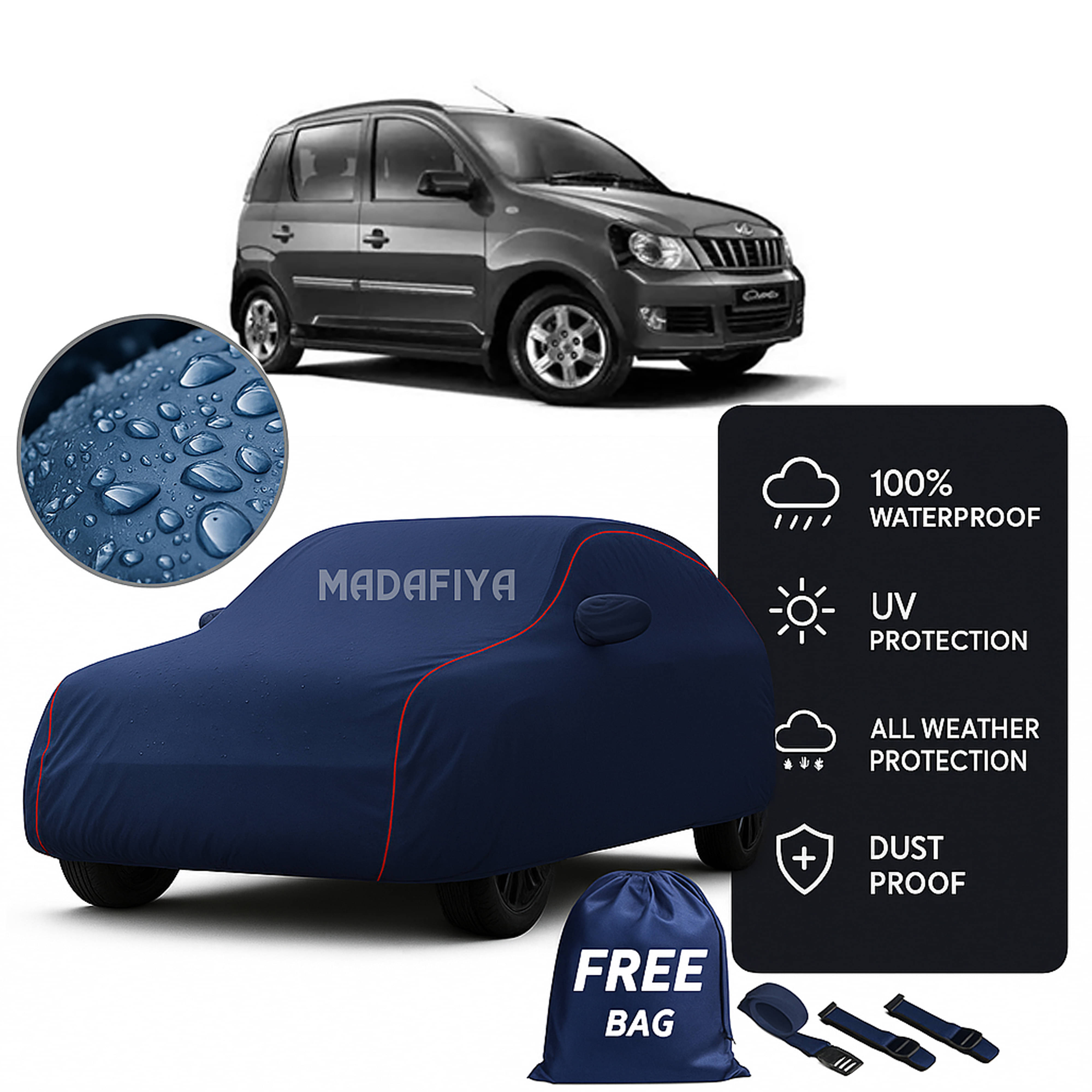     			MADAFIYA Car Body Cover for Mahindra All Car Models With Mirror Pocket ( Pack of 1 ) , Blue