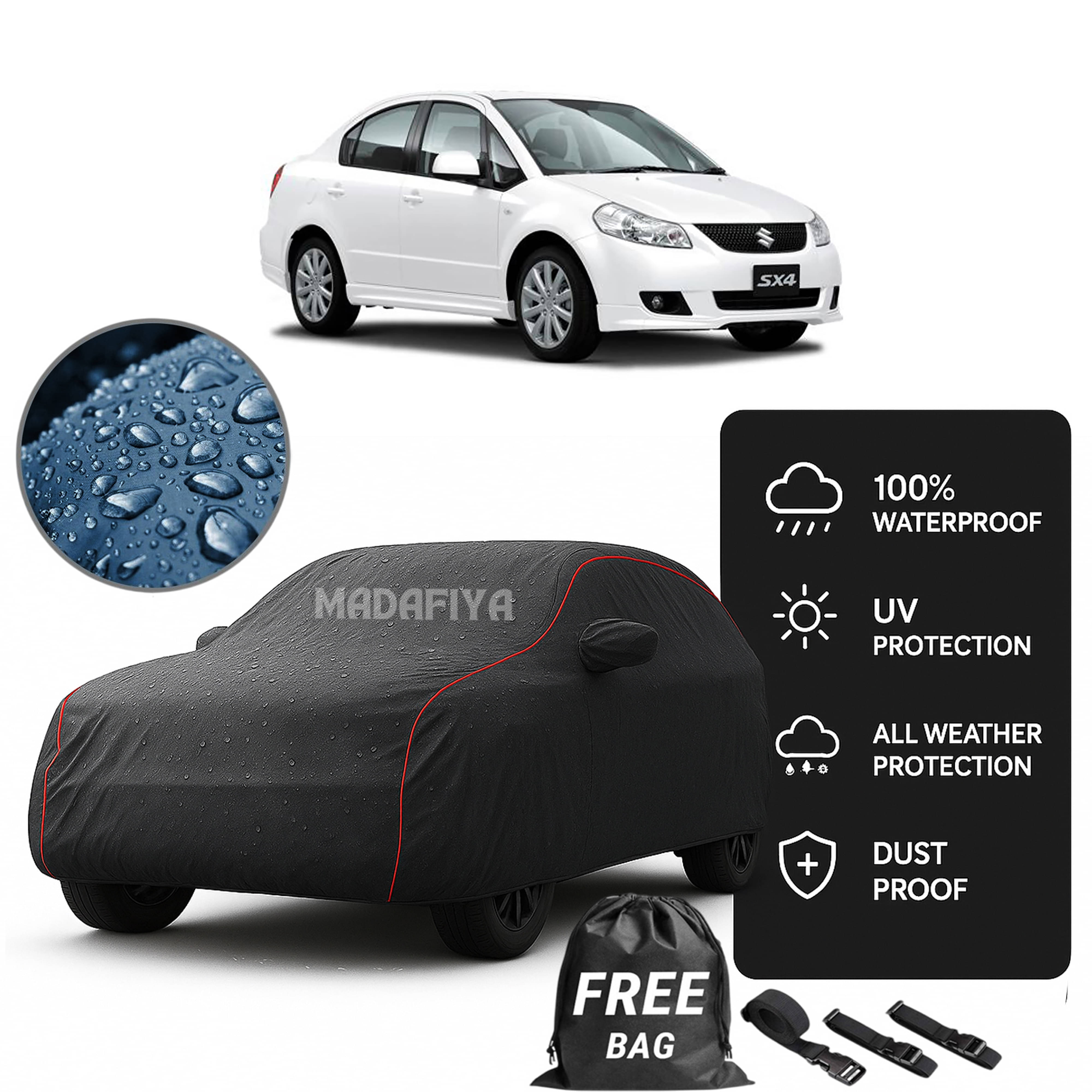     			MADAFIYA Car Body Cover for Maruti suzuki All Car Models With Mirror Pocket ( Pack of 1 ) , Grey
