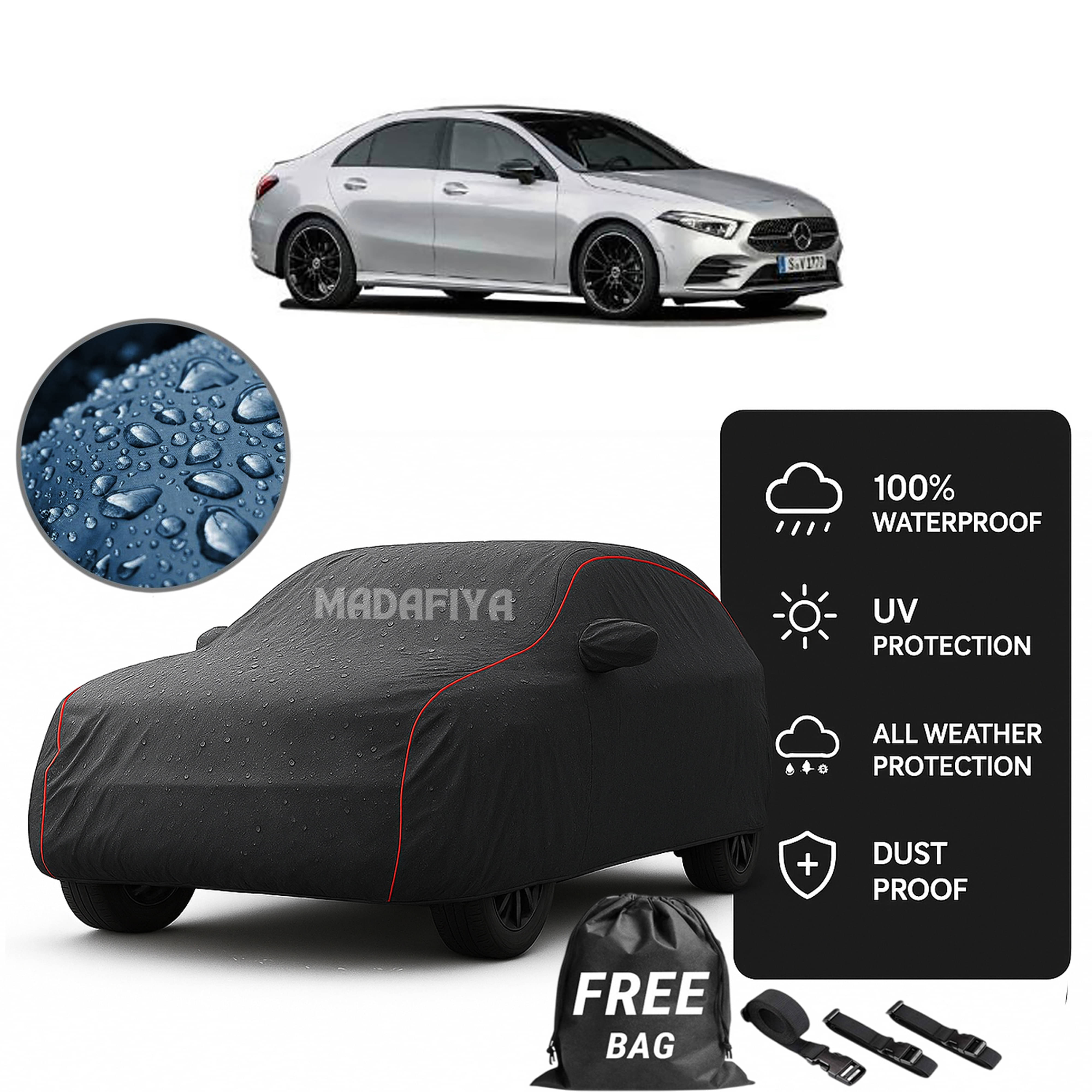     			Madafiya Car Cover Compatible With Mercedesbenz-A-Class-Limousine Waterproof & Uv-Resistant All-Season Protection (Grey, Pack of 1)
