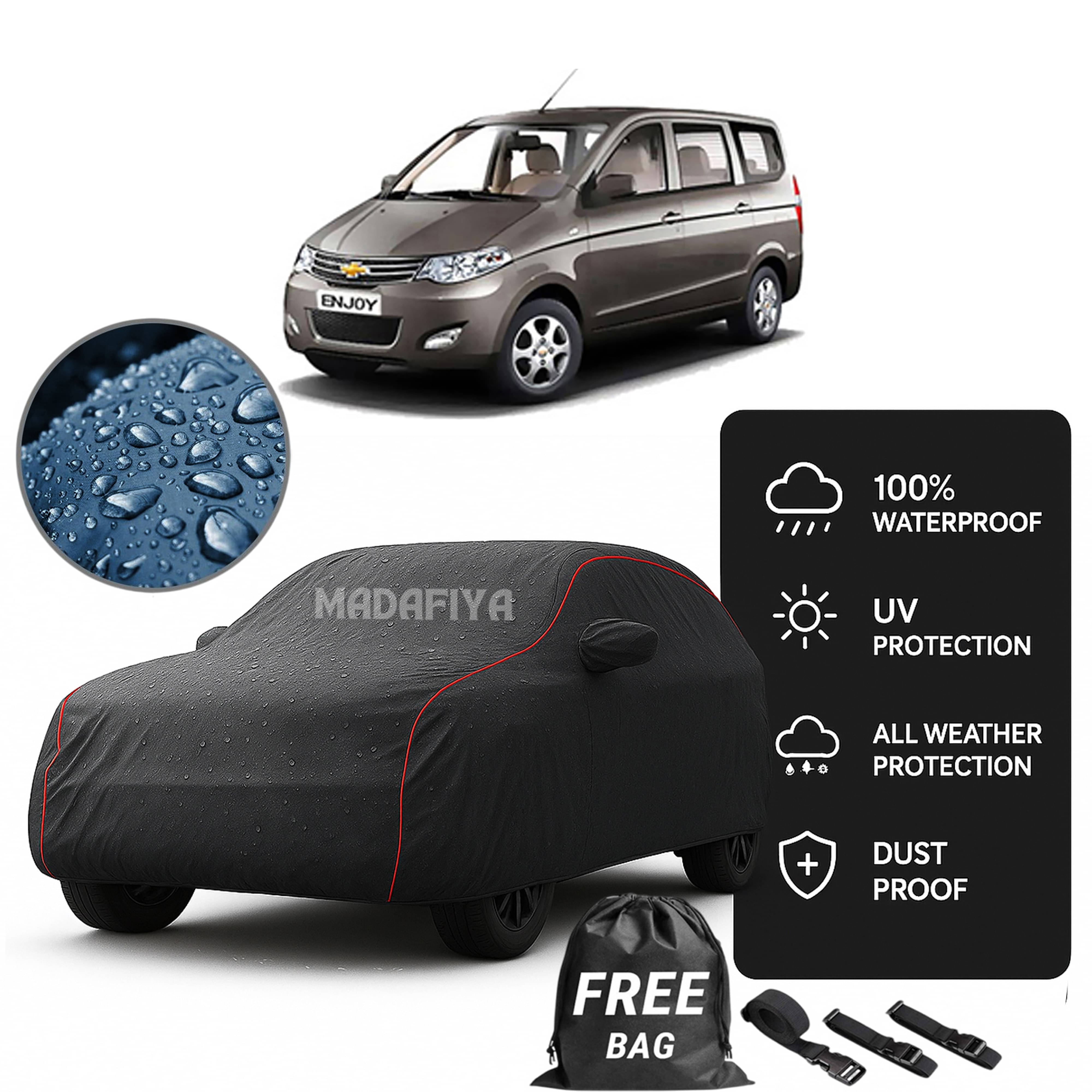     			Madafiya Car Cover Compatible With Chevrolet Enjoy Waterproof & Uv-Resistant All-Season Protection (Grey, Pack of 1)