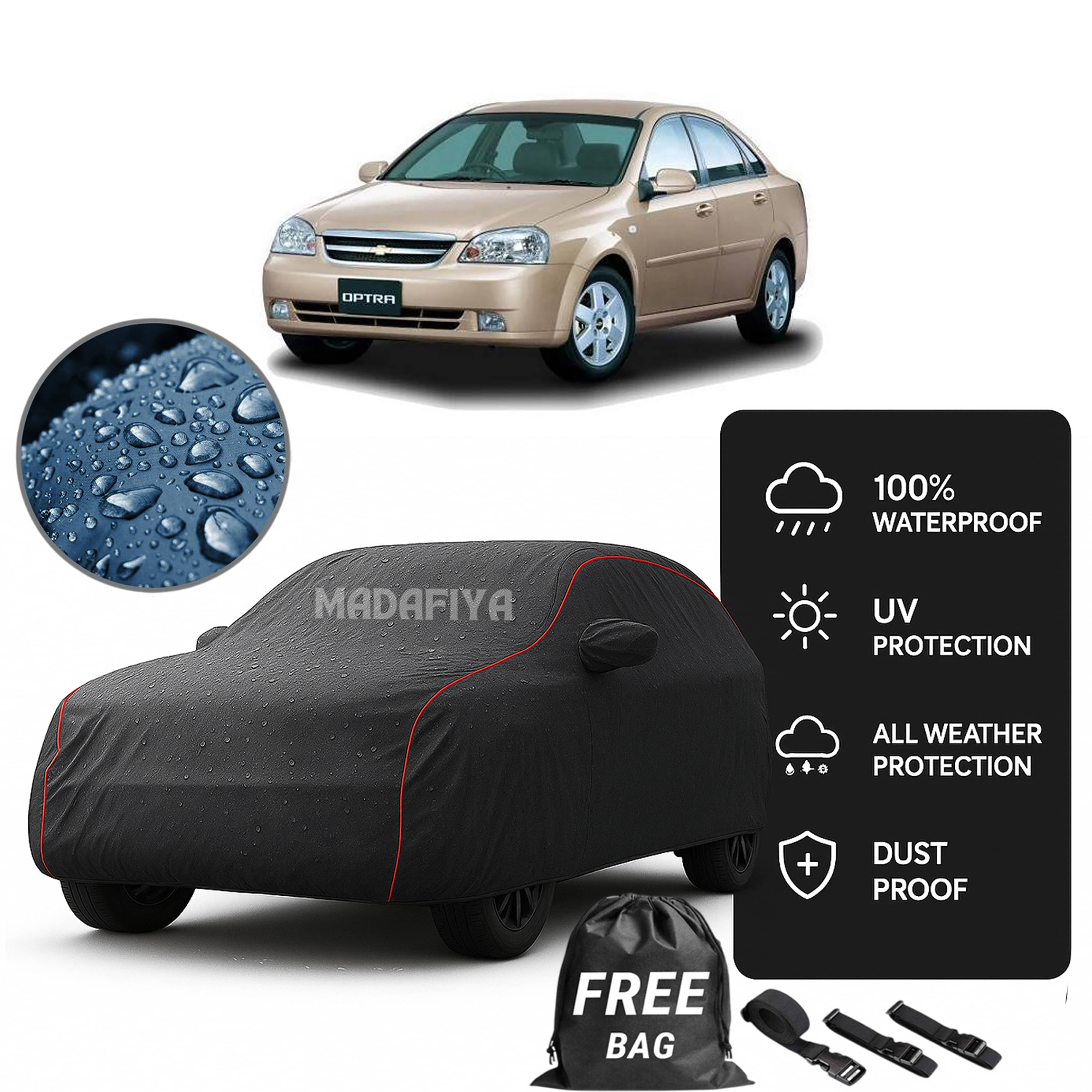     			Madafiya Car Cover Compatible With Chevrolet Optra Waterproof & Uv-Resistant All-Season Protection (Grey, Pack of 1)