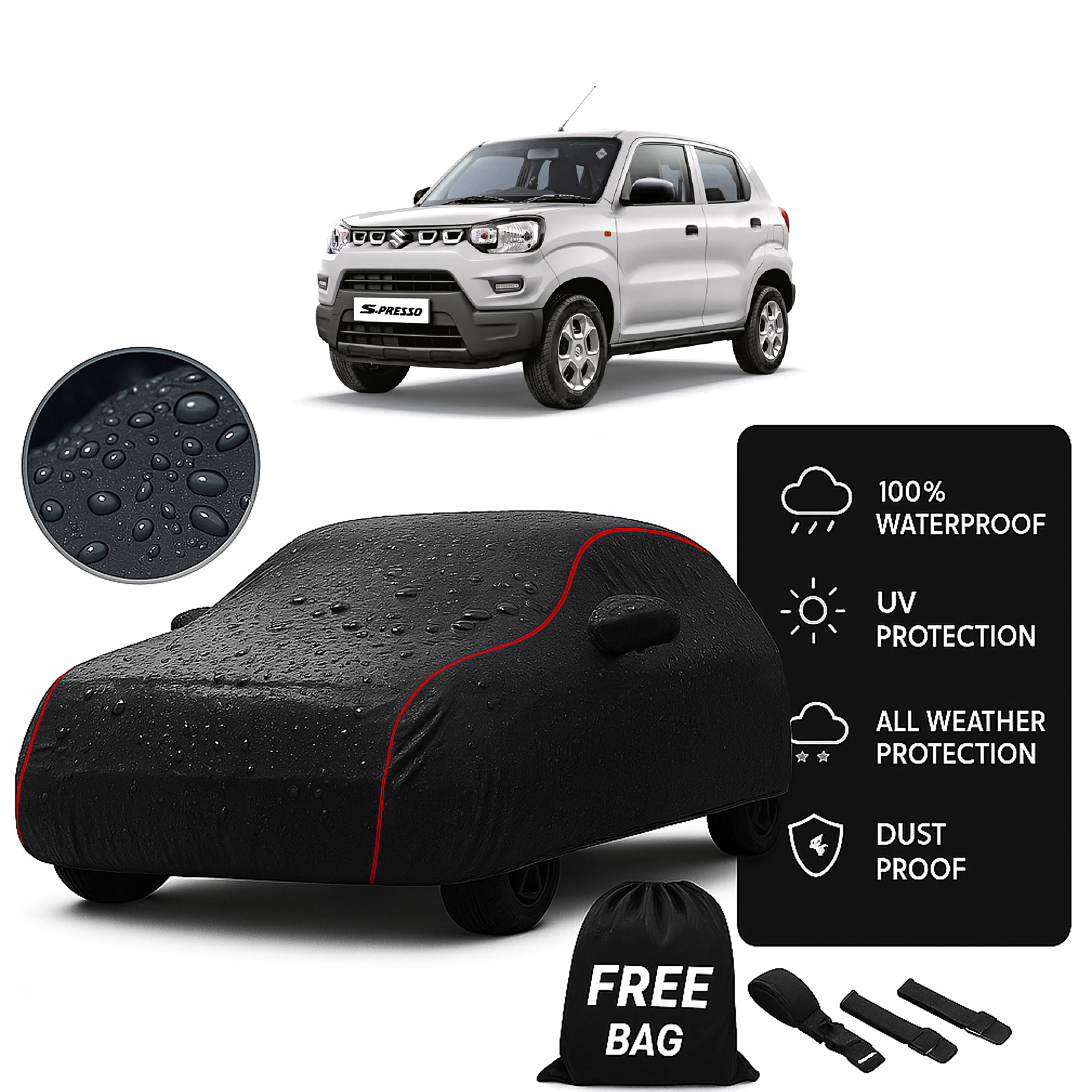     			Madafiya Car Cover Compatible With Maruti Suzuki S-Presso Waterproof & Uv-Resistant All-Season Protection (Black, Pack of 1)