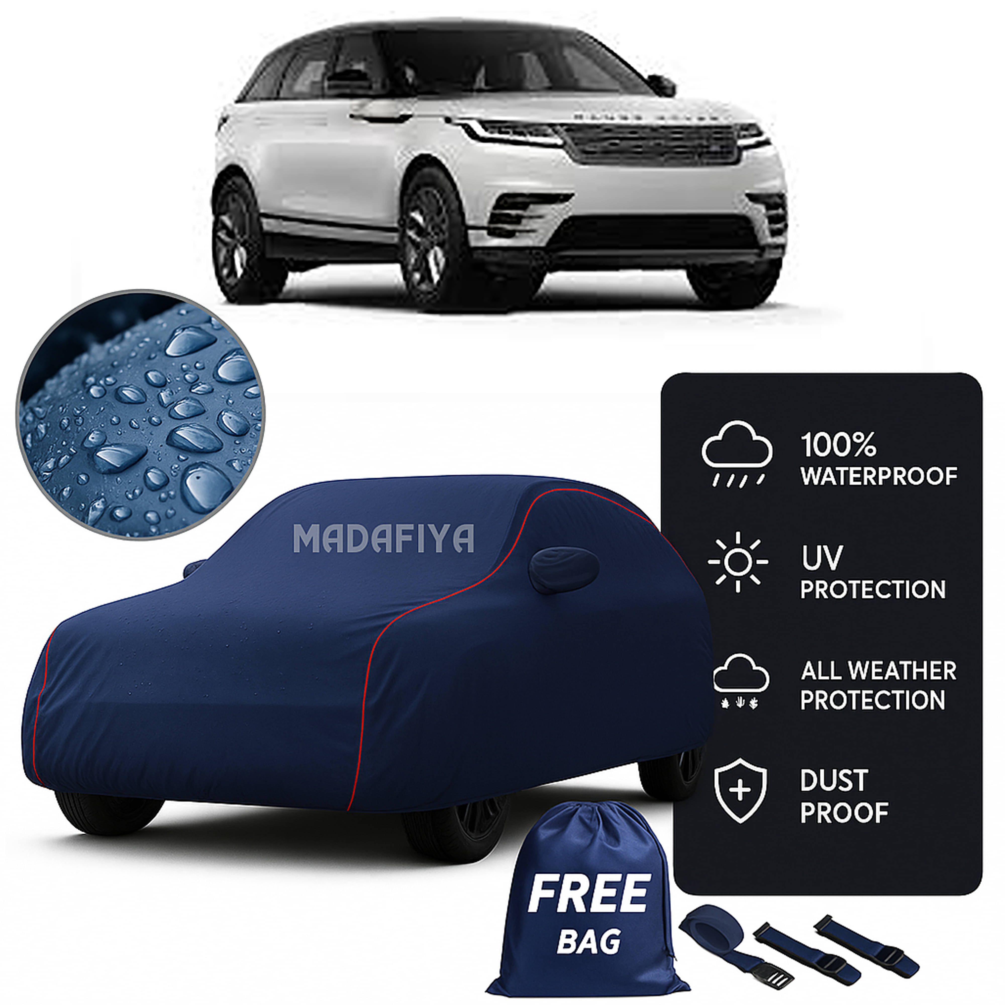     			MADAFIYA Car Body Cover for Land rover All Car Models With Mirror Pocket ( Pack of 1 ) , Blue