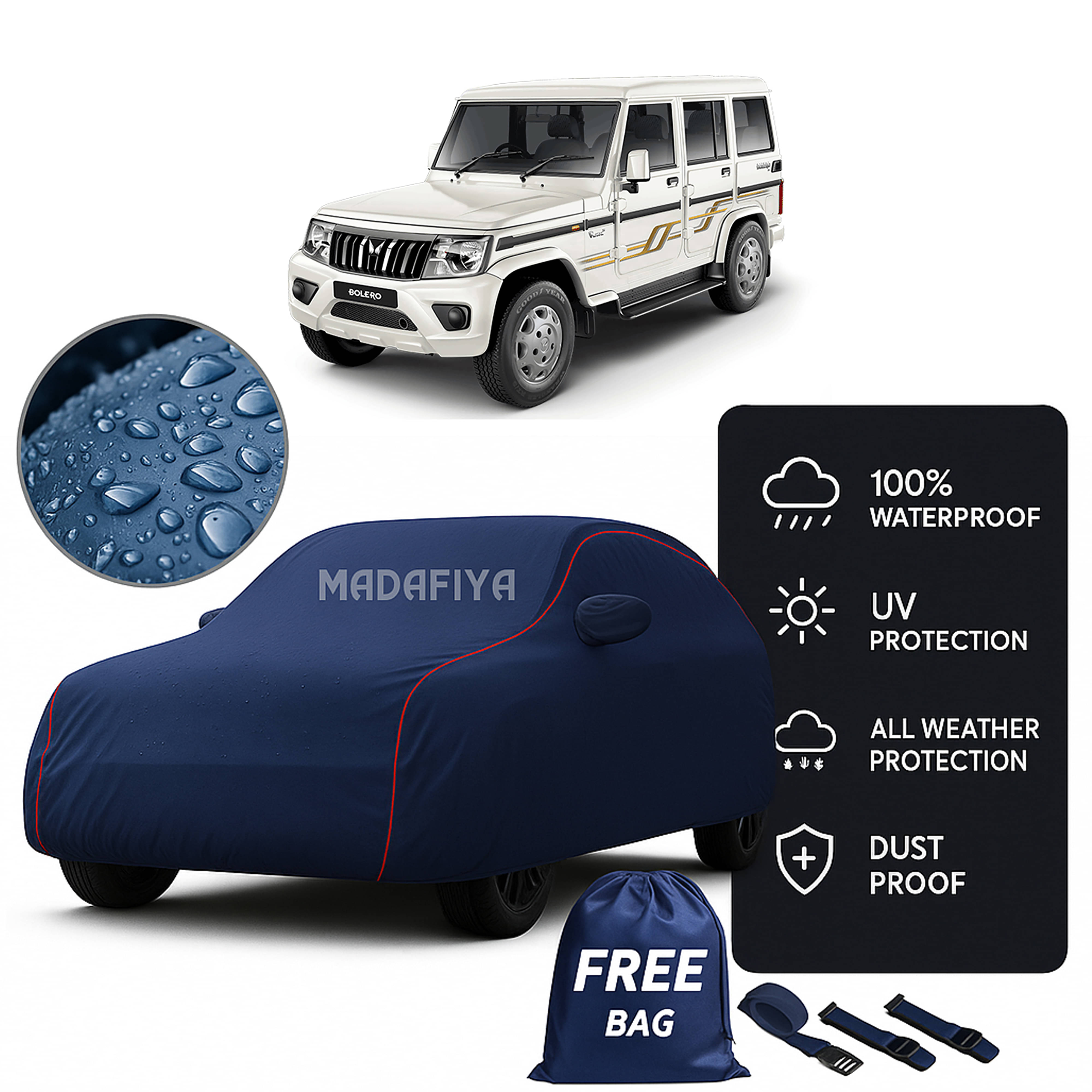     			MADAFIYA Car Body Cover for Mahindra All Car Models With Mirror Pocket ( Pack of 1 ) , Blue